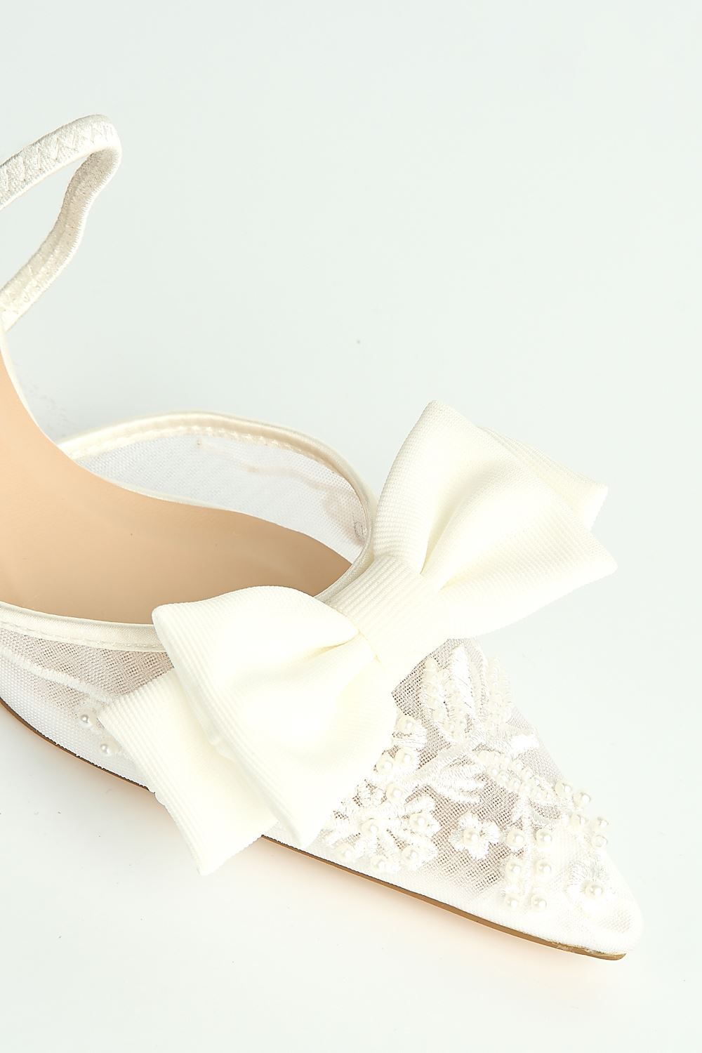 Seren Embellished Mesh and Bow Slingback Court Shoes in Ivory