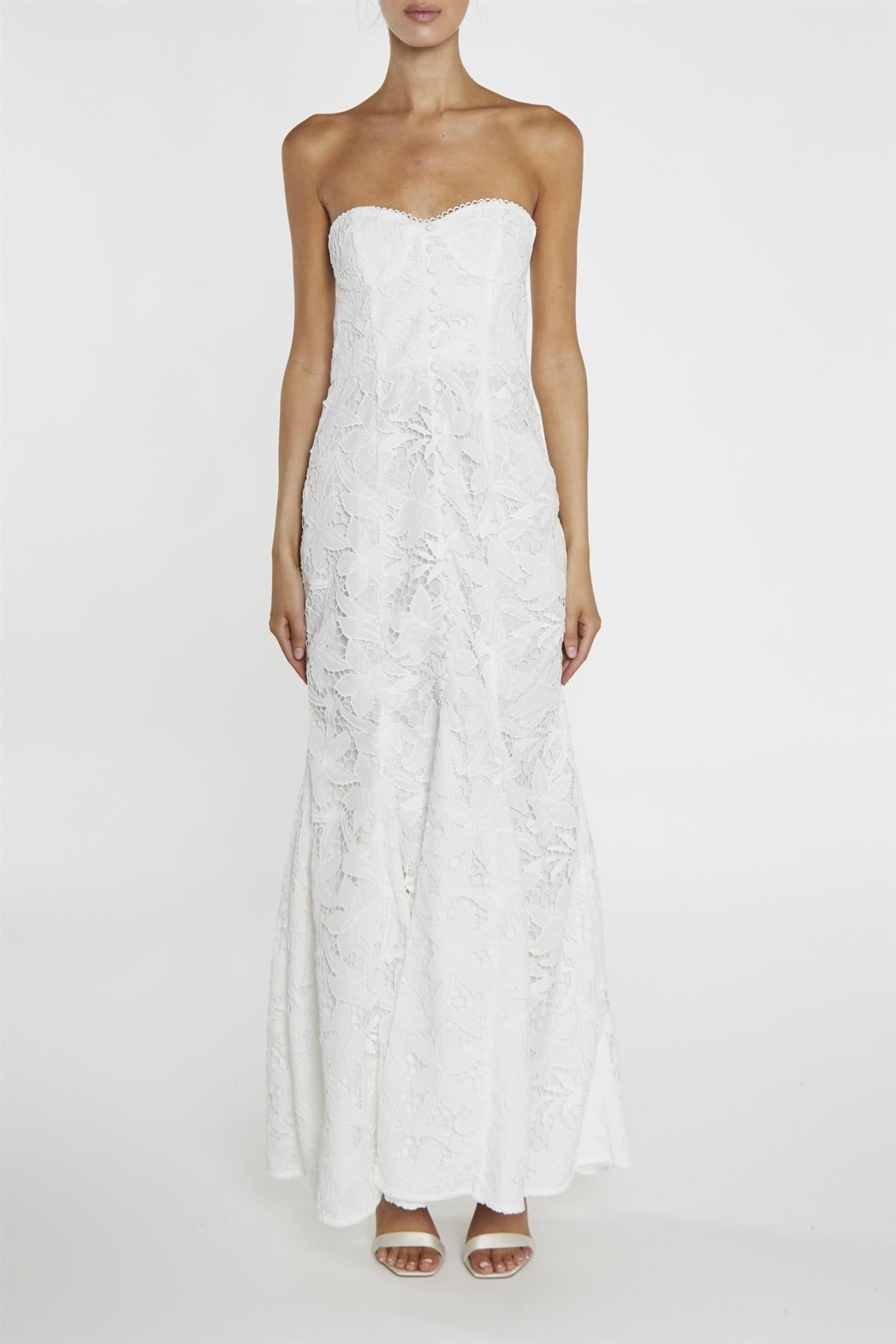 Camille White Strapless Button-Down Maxi Dress-image-1