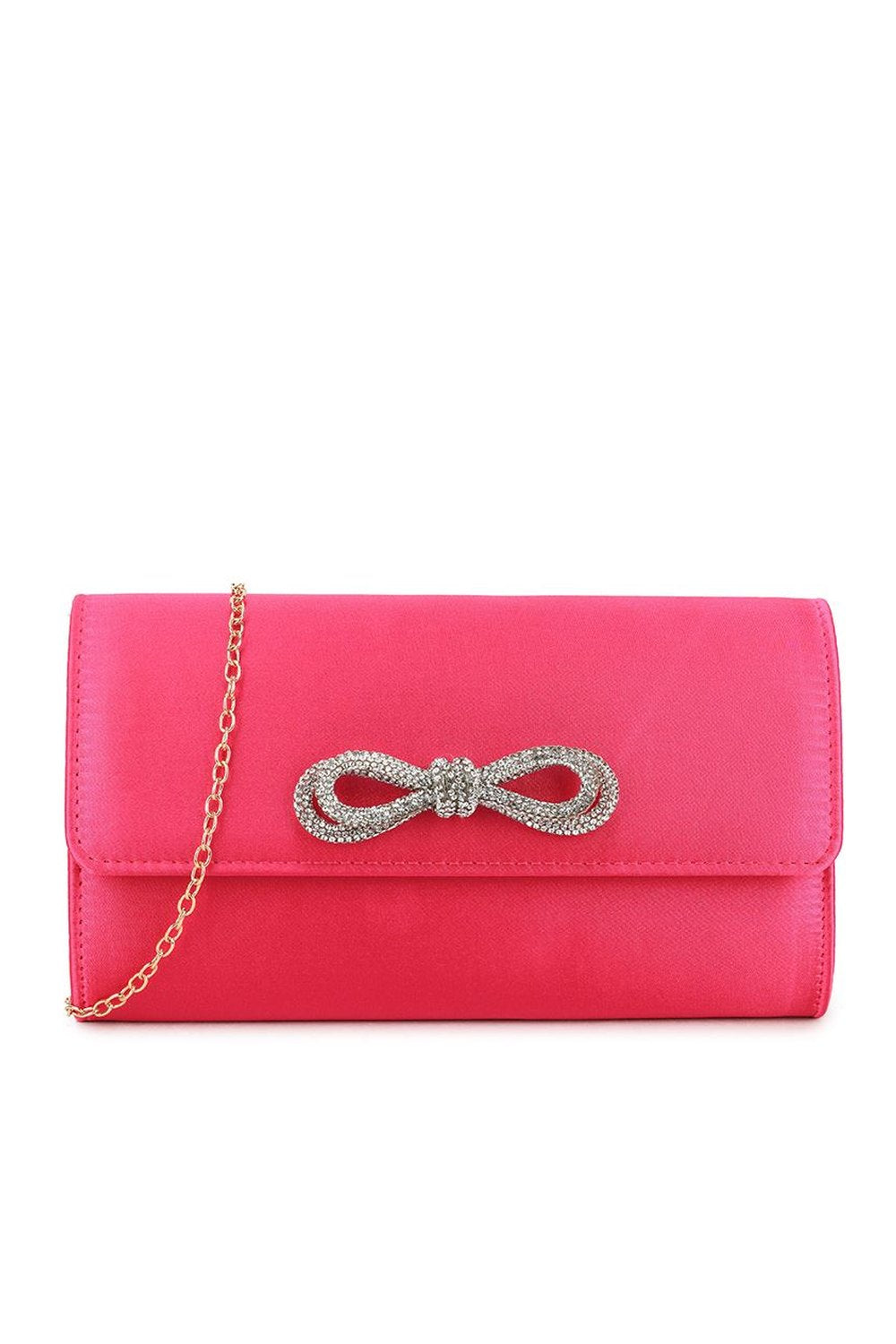 Avery Diamante Bow Detail Clutch Bag in Fuchsia