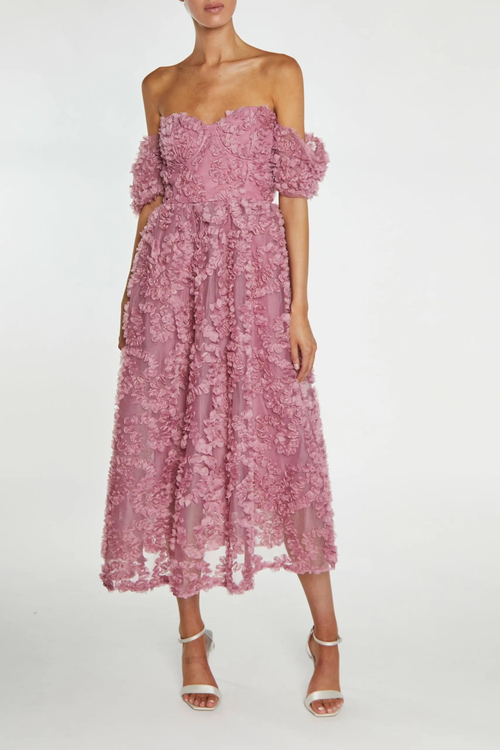 True Decadence Amelia Dusty Rose Bardot Bust Cup Midi Dress