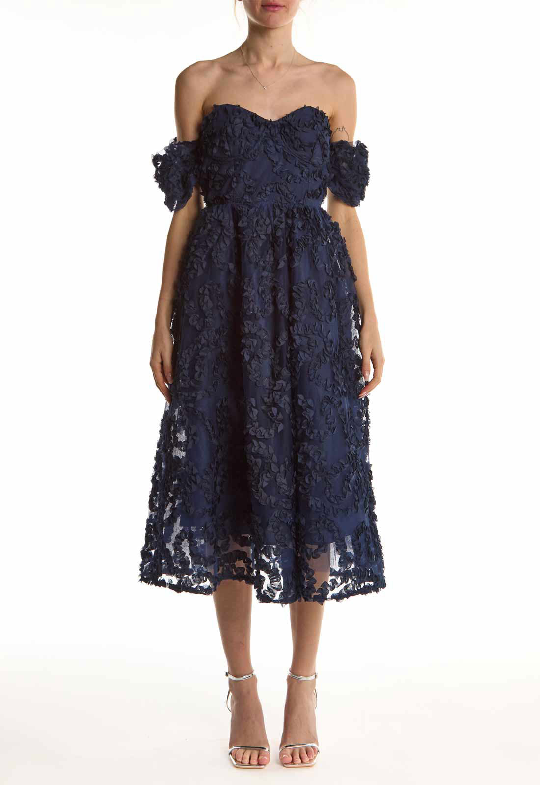 True Decadence Navy Amelia Bardot Bust Cup Midi Dress