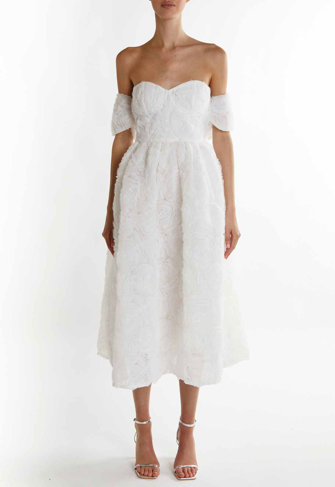 True Decadence White Amelia Bardot Bust Cup Midi Dress