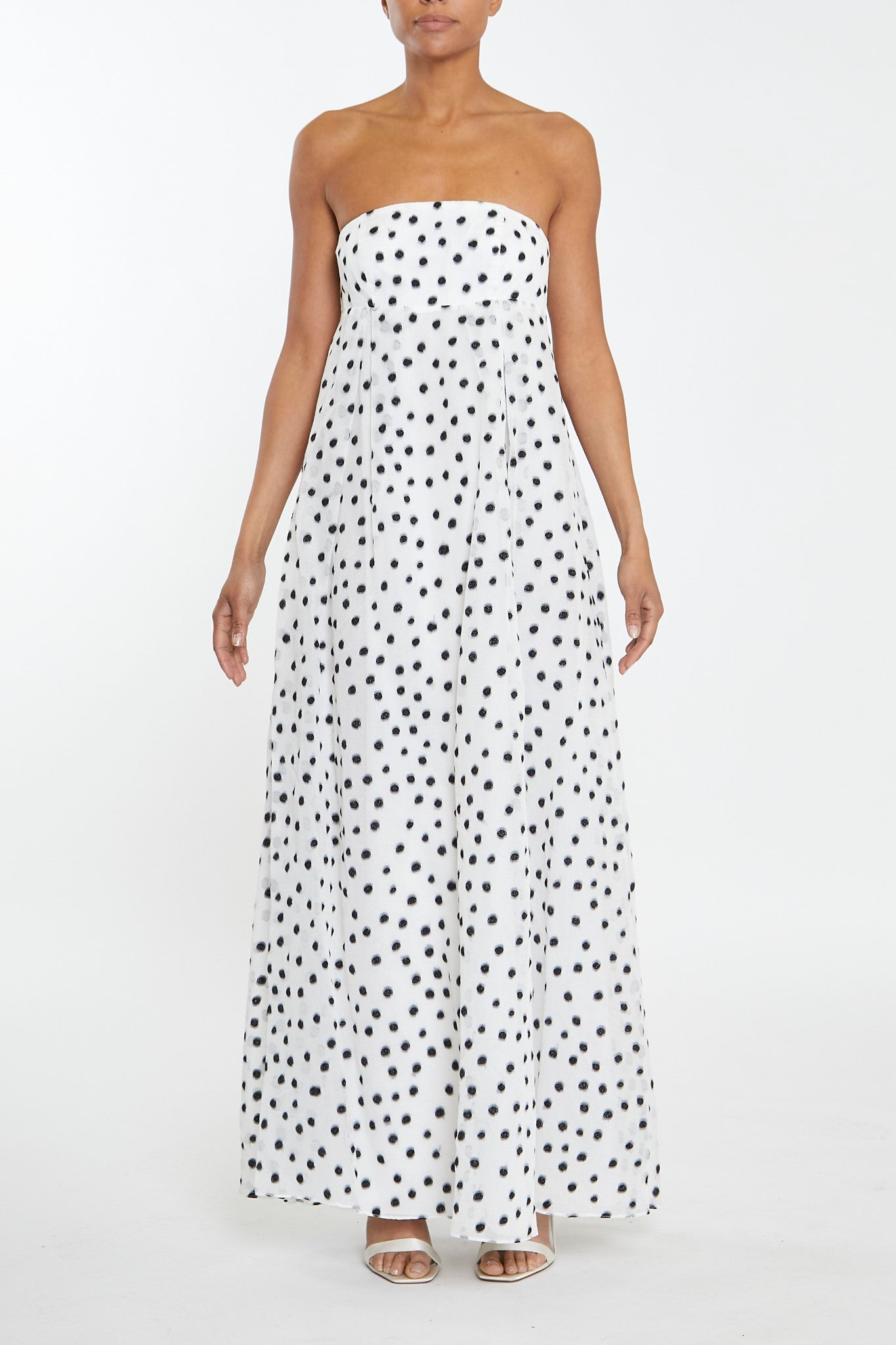 Aurelia White-Black Organza Spot Maxi-Dress-image-1