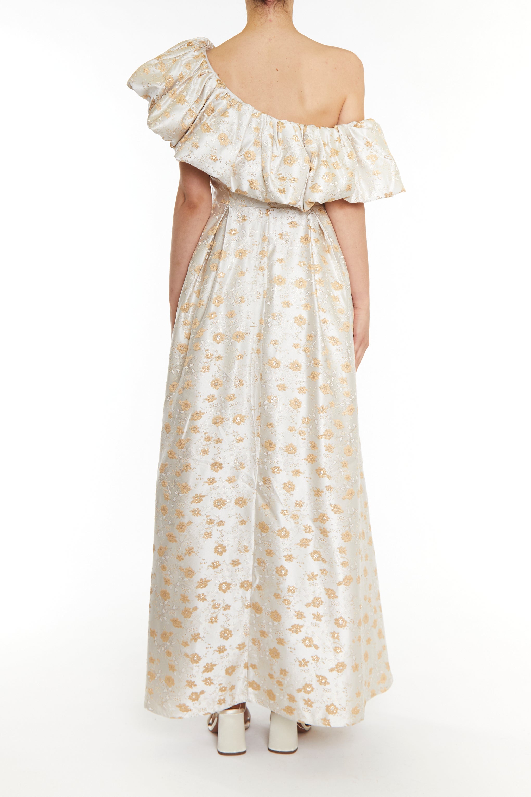 Blake Cream Gold Jacquard Puff One Shoulder Maxi-Dress-image-2