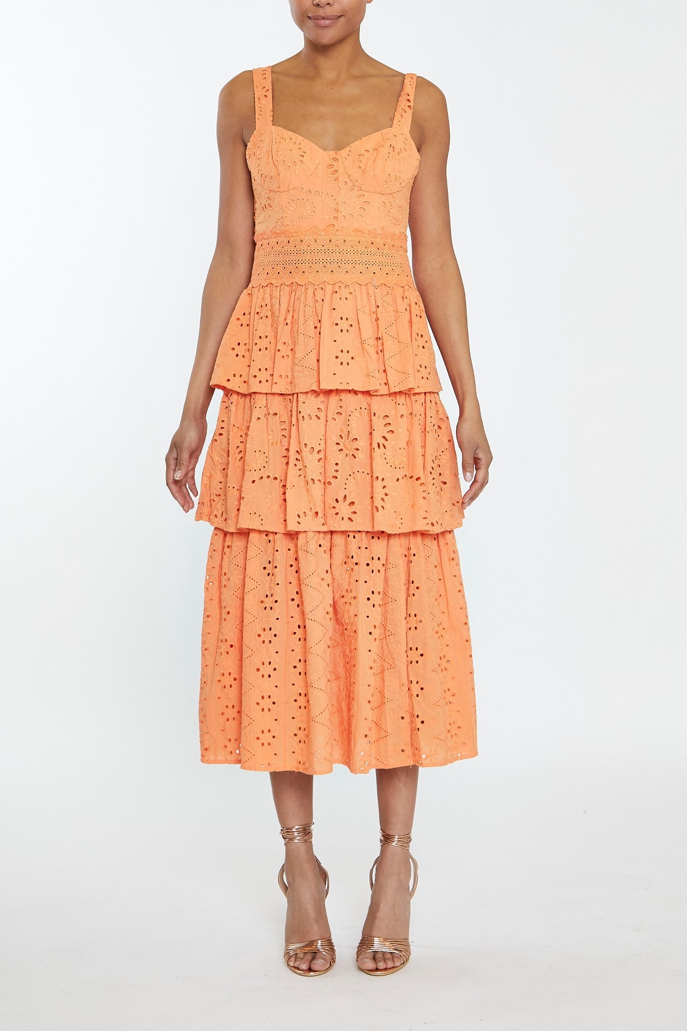 Evelyn Canteloupe Broderie Layered Broderie Midi-Dress-image-1