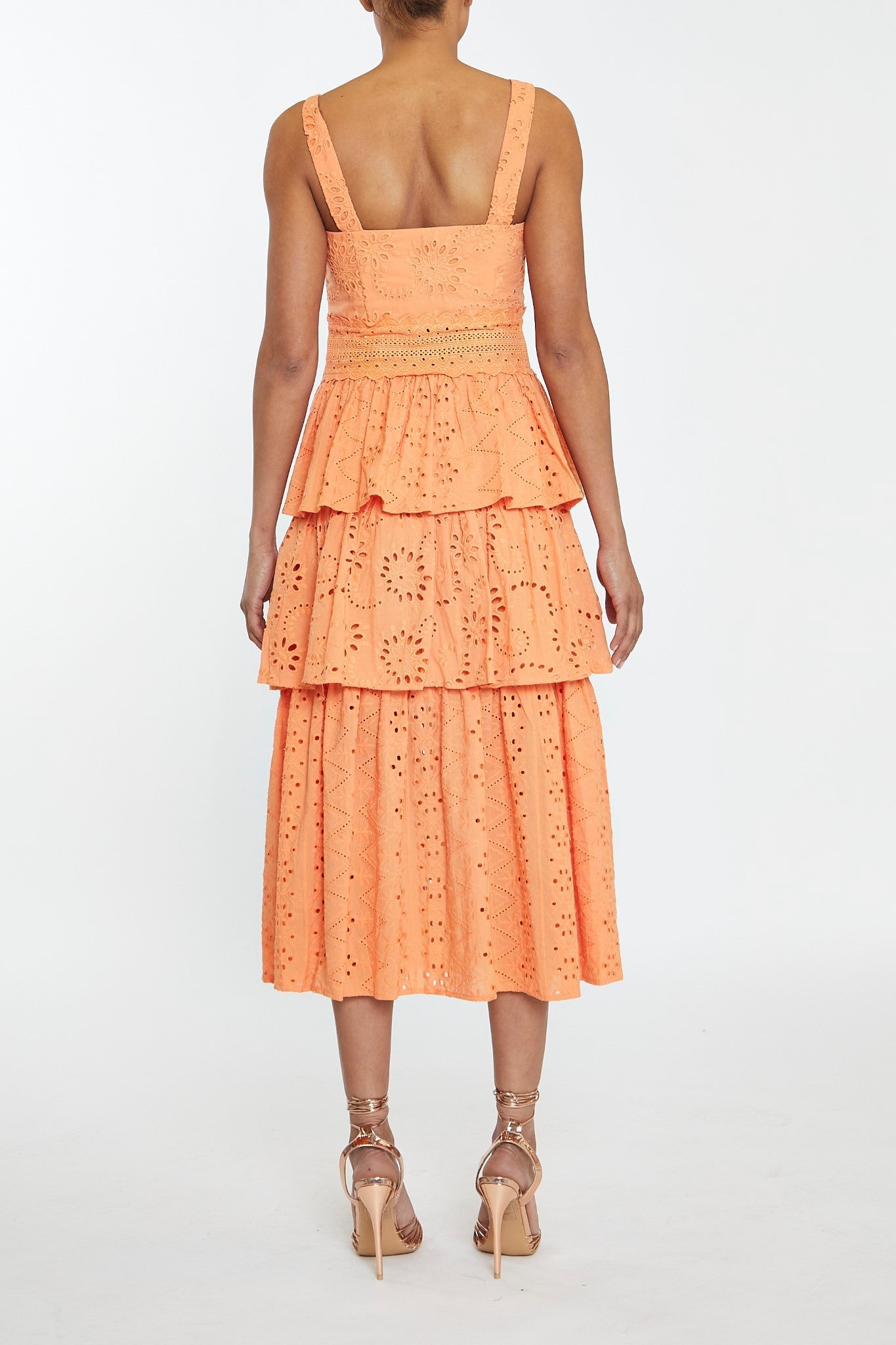 Evelyn Canteloupe Broderie Layered Broderie Midi-Dress-image-2