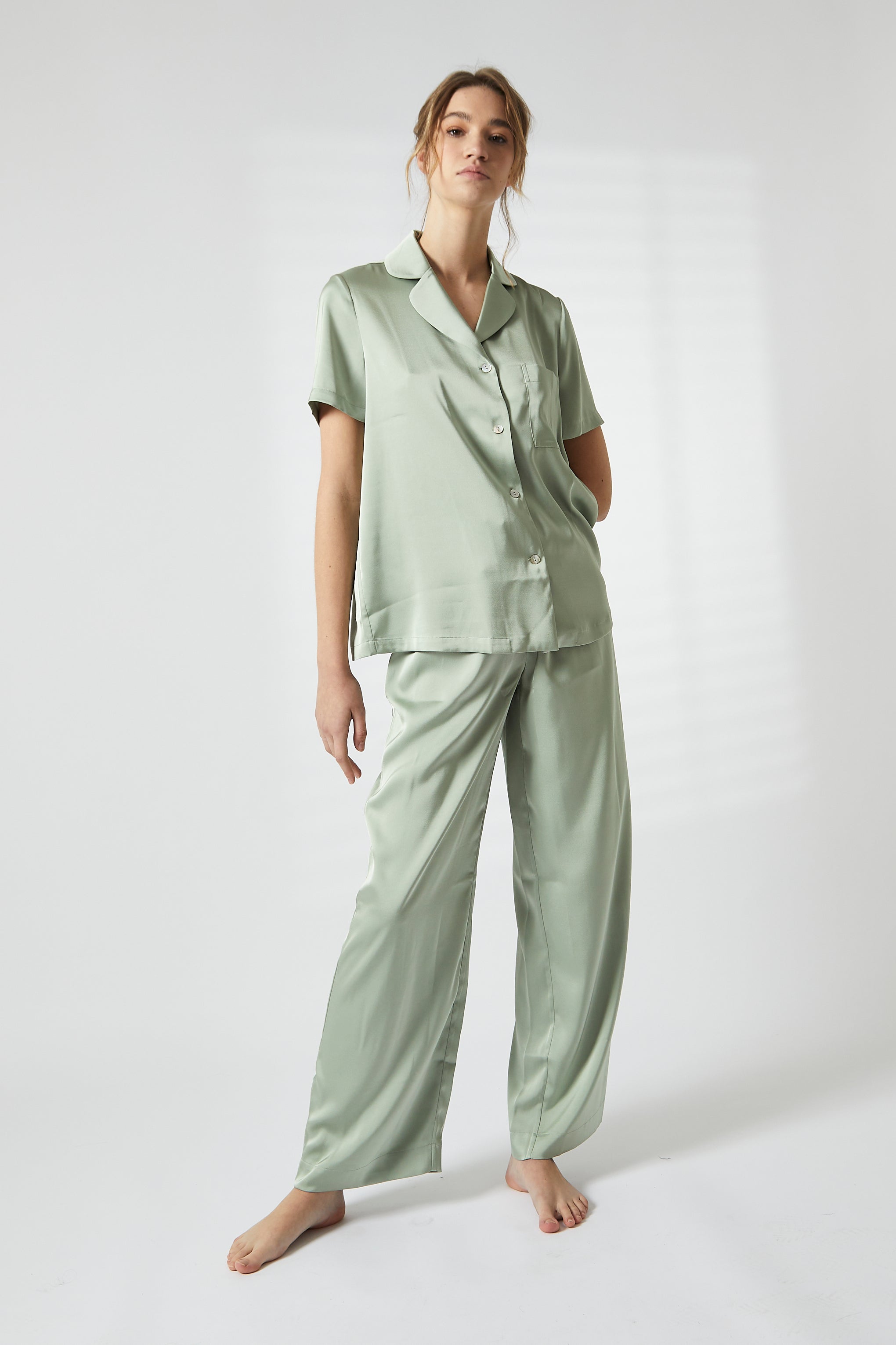 Sage Green Satin Pyjama Set-image-4