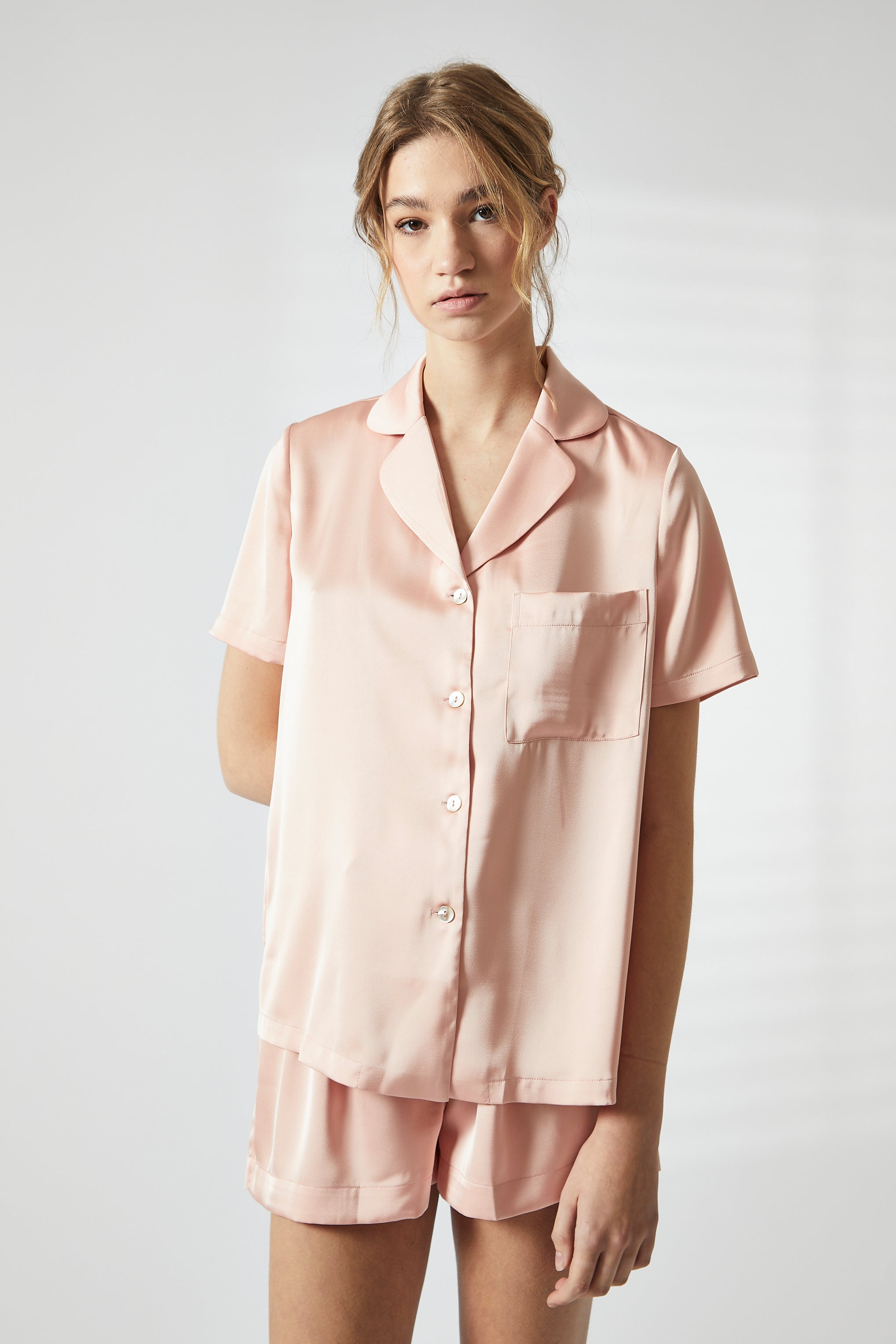 Dusty Pink Short Satin Pyjama Set-image-4