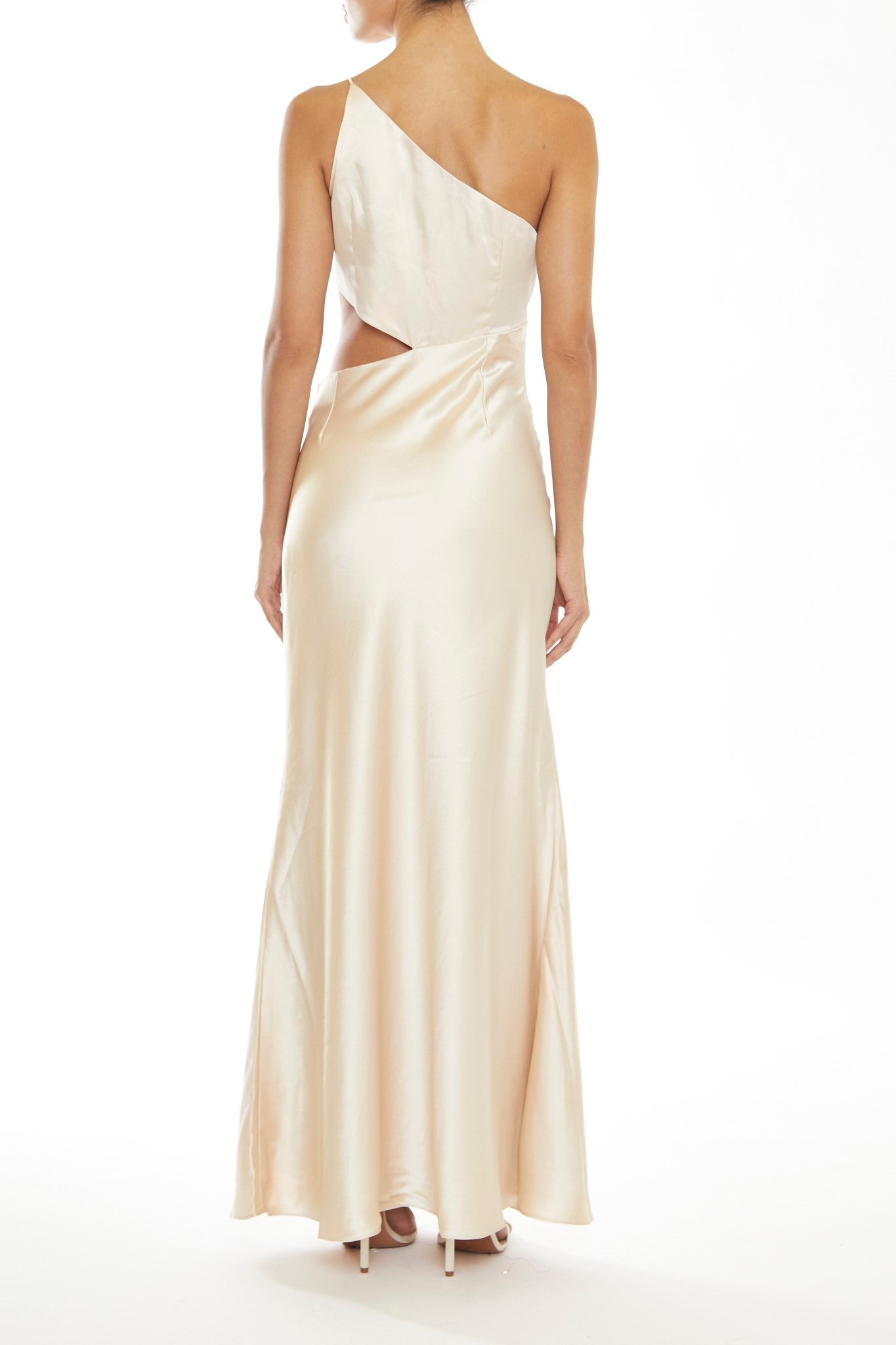 Elena Pale-Stone Asymmetric Cut-Out Satin Bridesmaid Maxi-Dress-image-2
