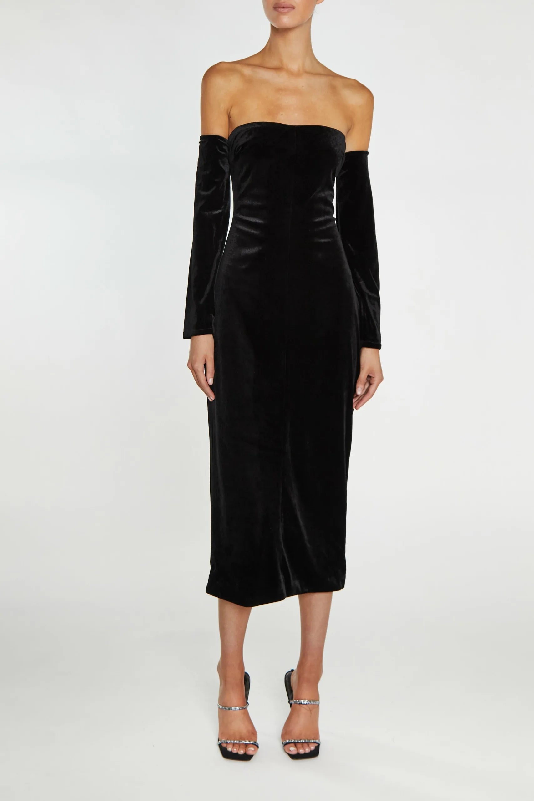 True Decadence Zoe Black Bardot Fitted Midi Dress