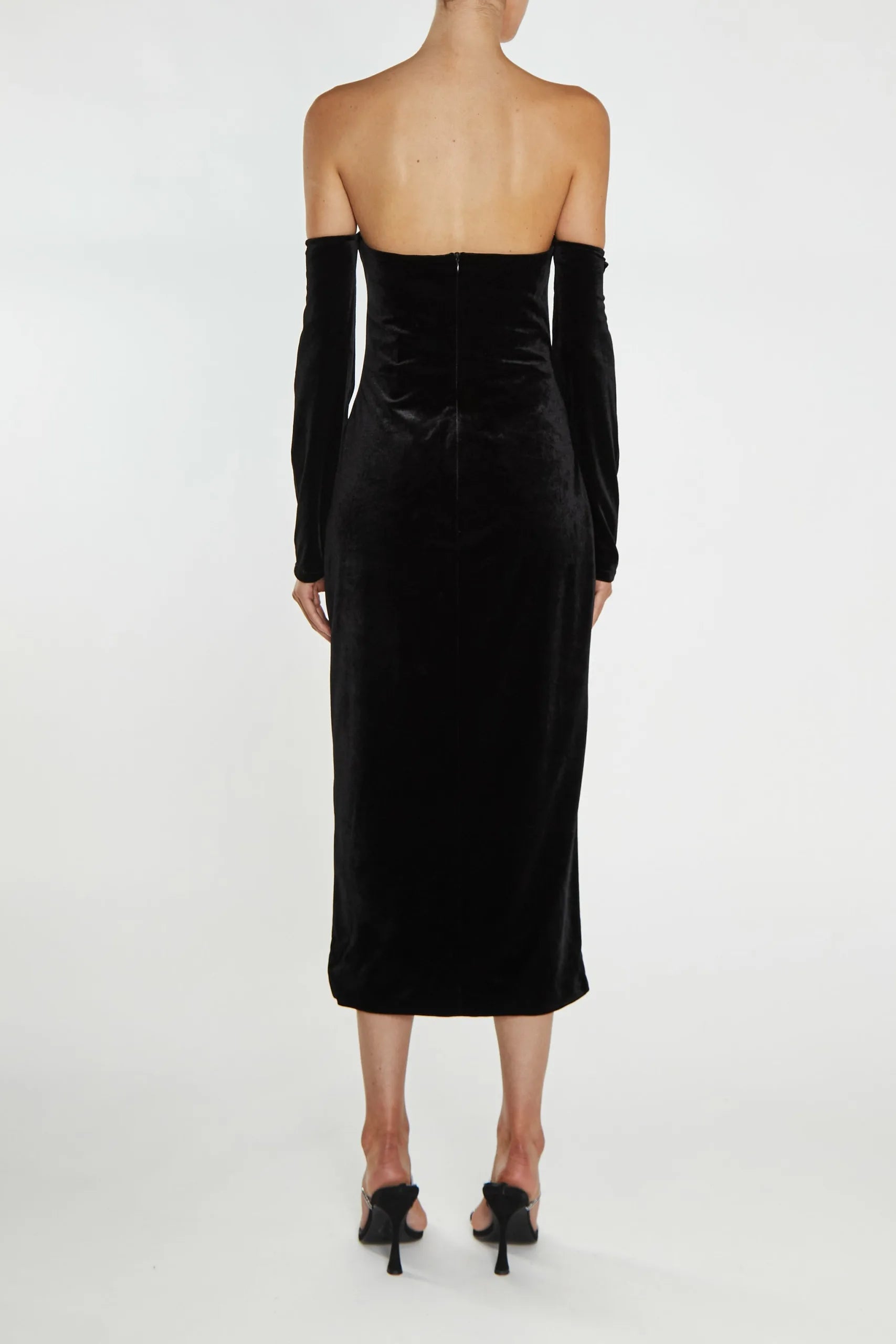 True Decadence Zoe Black Bardot Fitted Midi Dress