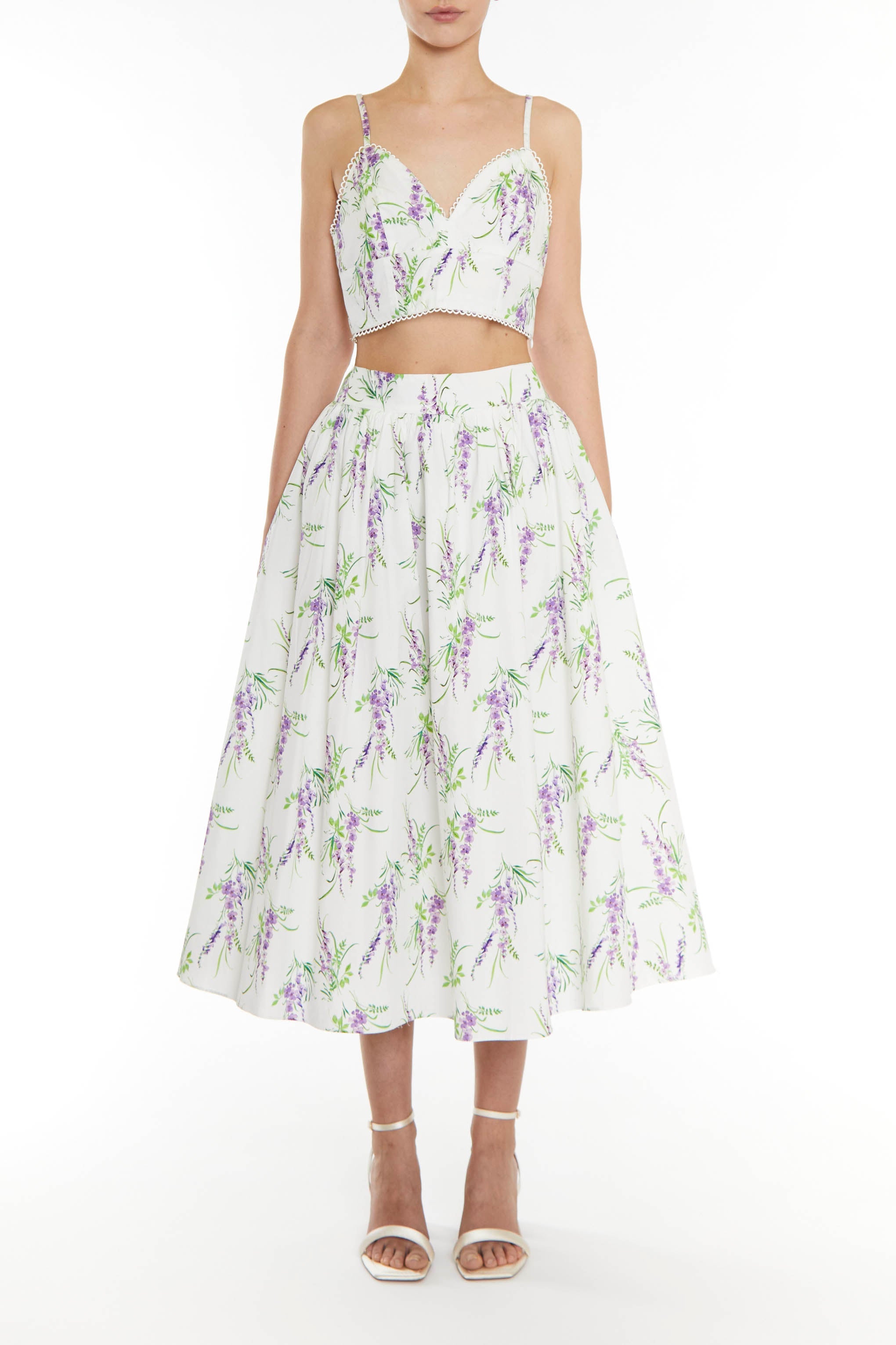 Madisyn Co-ord Lilac Bouquet Floral Midi Skater Skirt-image-1