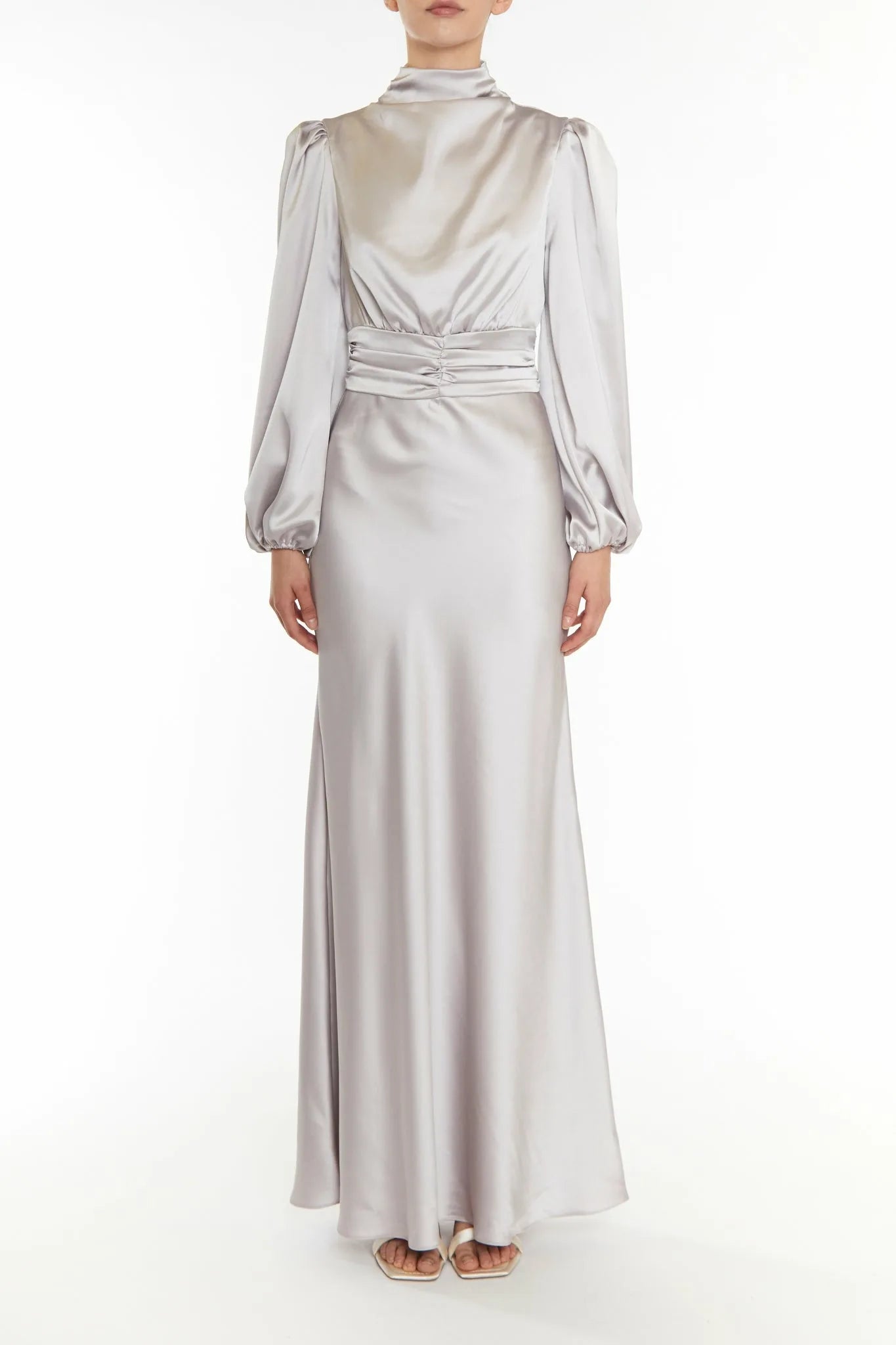 Sutton Silver High Cowl-Neck Maxi Dress