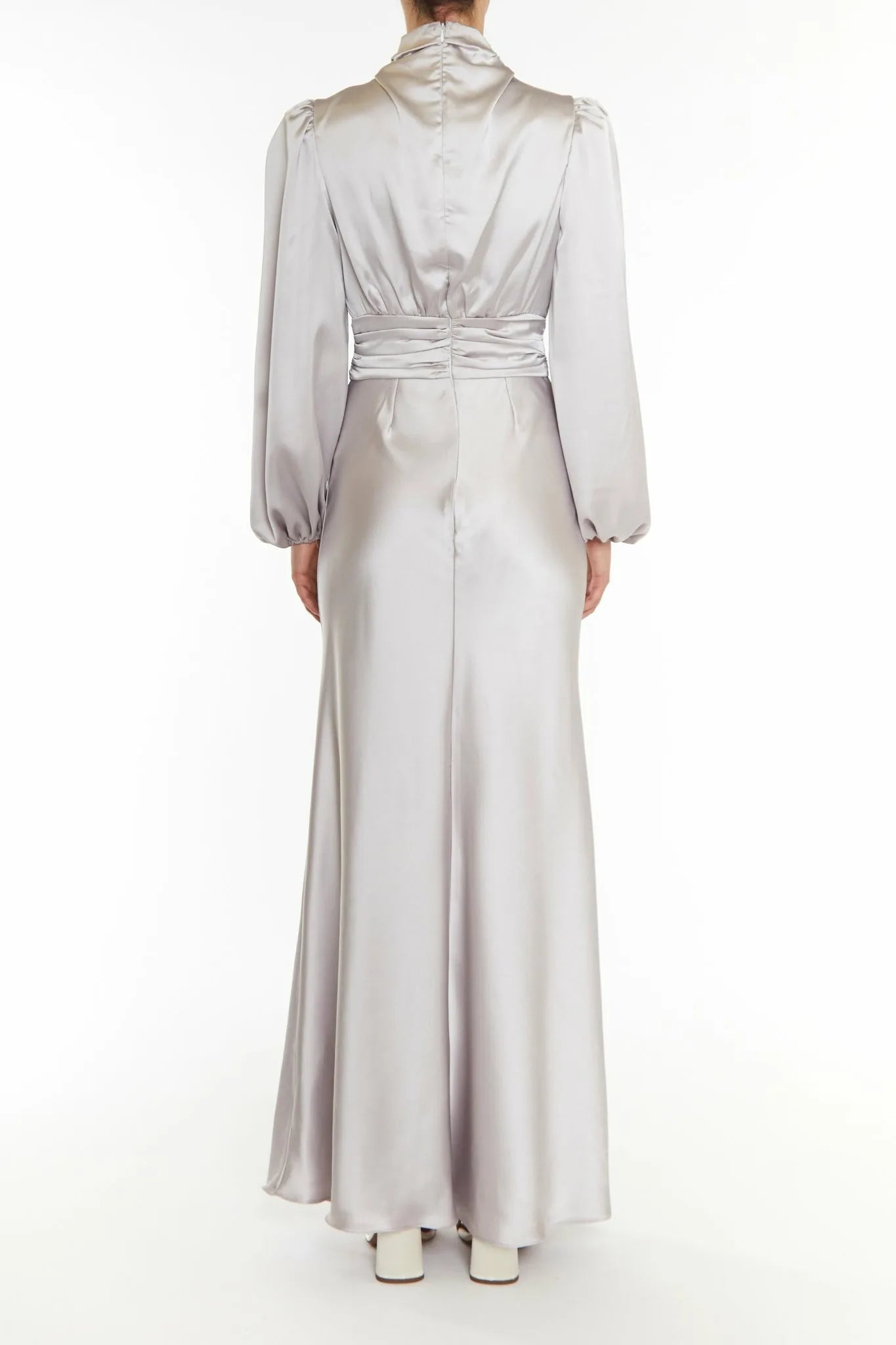 True Decadence Sutton Silver High Cowl-Neck Maxi Dress