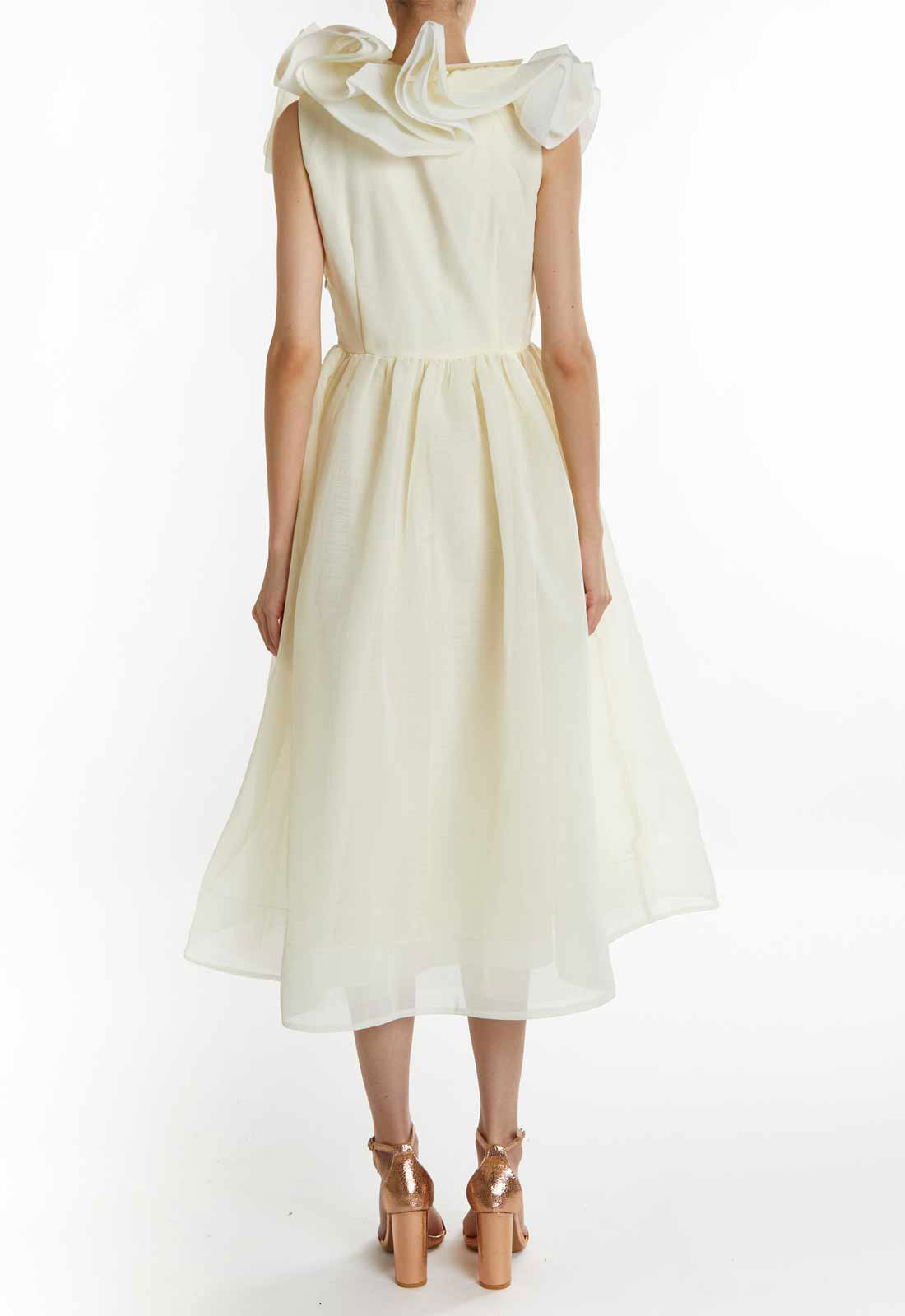True Decadence Soft-Yellow Peyton Ruffle Midi Dress