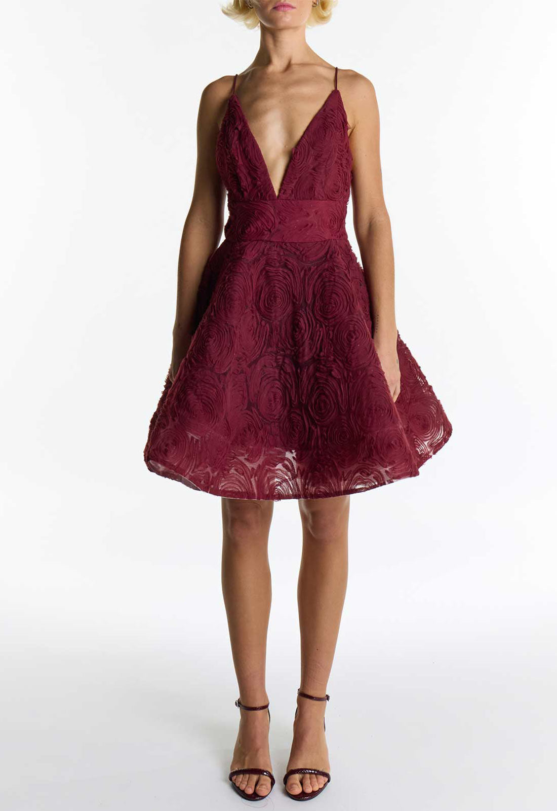 True Decadence Burgundy Zoya Sculpted Mini Dress