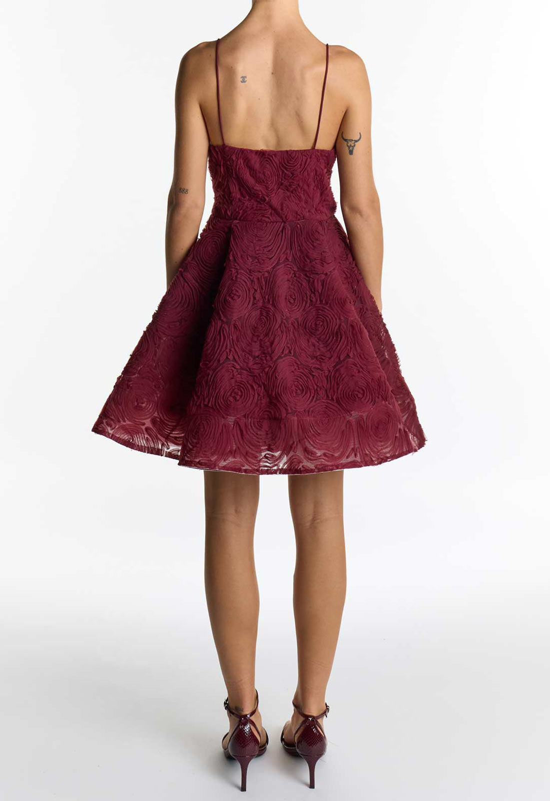 True Decadence Burgundy Zoya Sculpted Mini Dress Back
