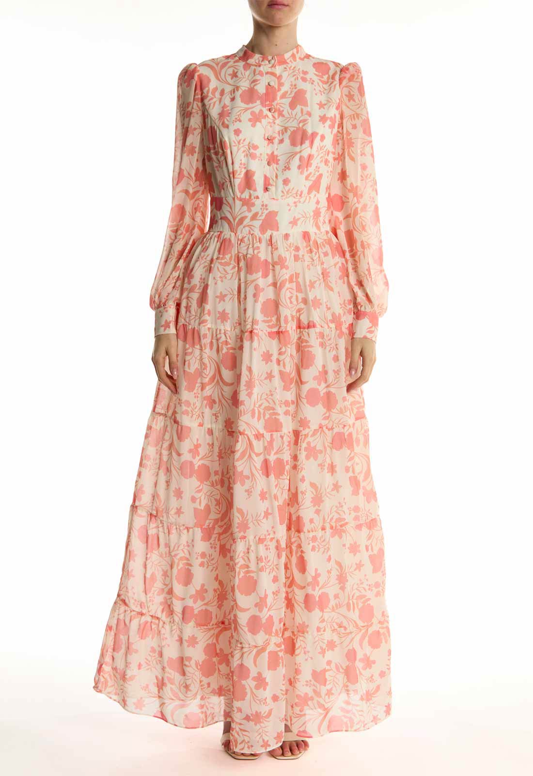 True Decadence Ivory Rust Floral Tiered Shirt Maxi Dress