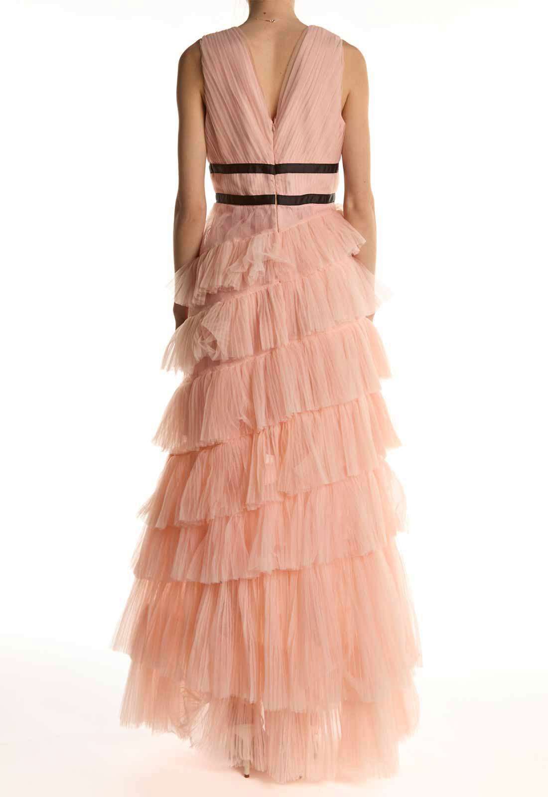 True Decadence Peachy Pink Tiered Dropped Waist Maxi Dress