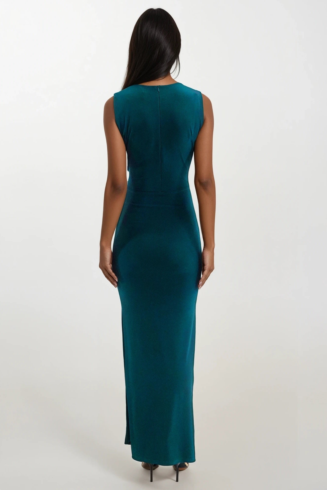 Honor Gold Green Amor Plunge Front Maxi Dress