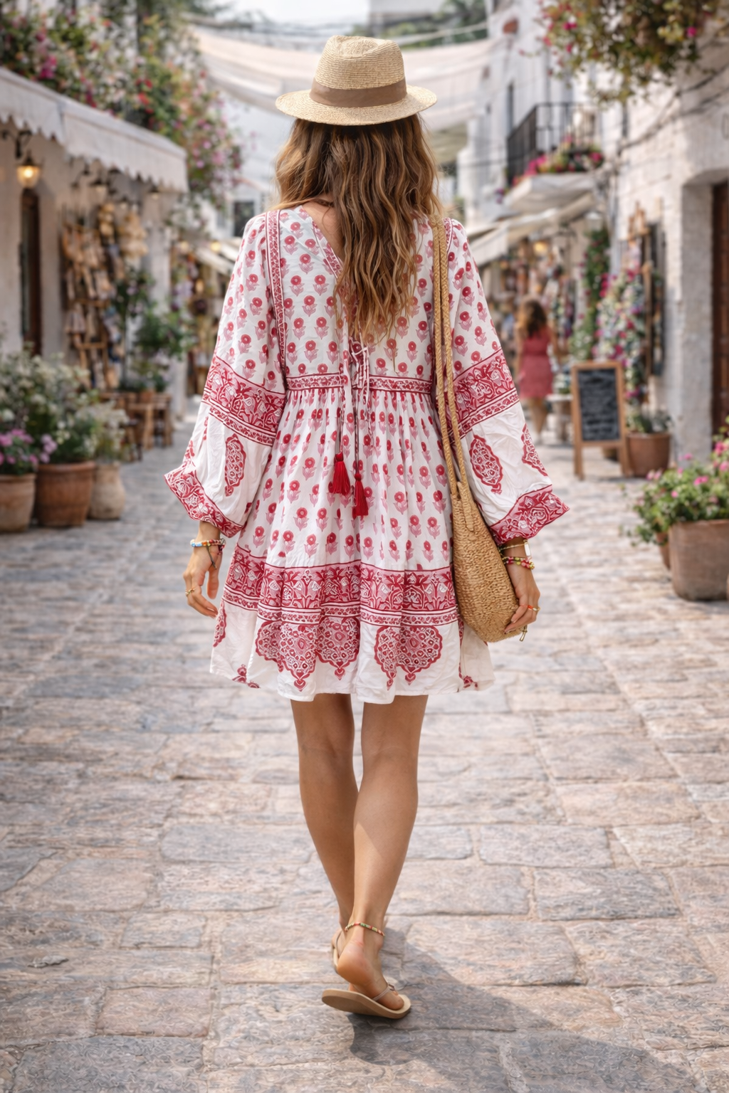 Soul Of Sita Amelia Folk Print Mini Dress With Wood Block Print On Cotton Voile
