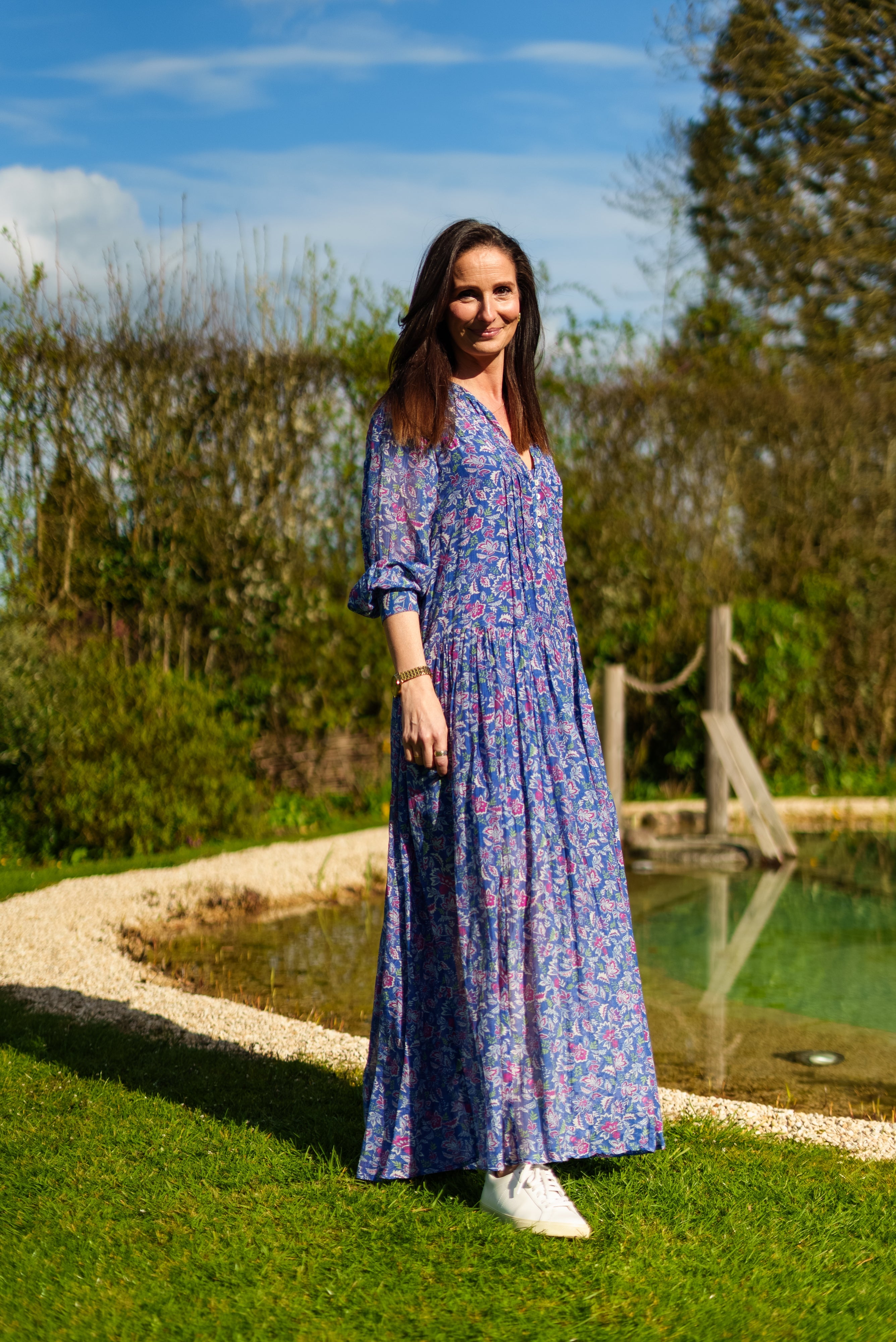 Soul Of Sita Inky Blue Cotton / Silk Mix Maxi Dress And Separate Under Vest. With Side Pockets. Beautiful Breathable Fabric.