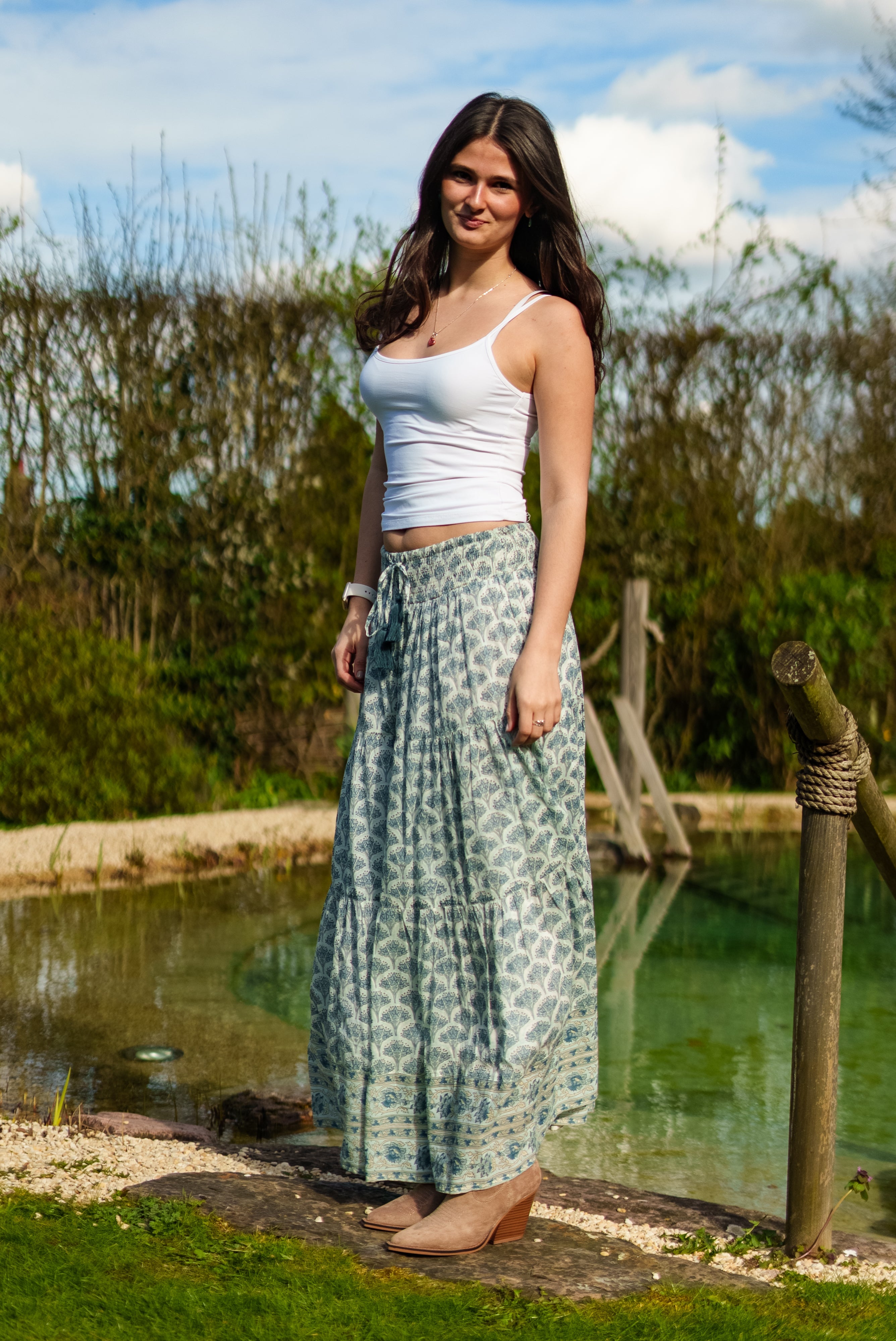 Soul Of Sita Adalyn Pattern Maxi Woodblock Printed Skirt In Blue