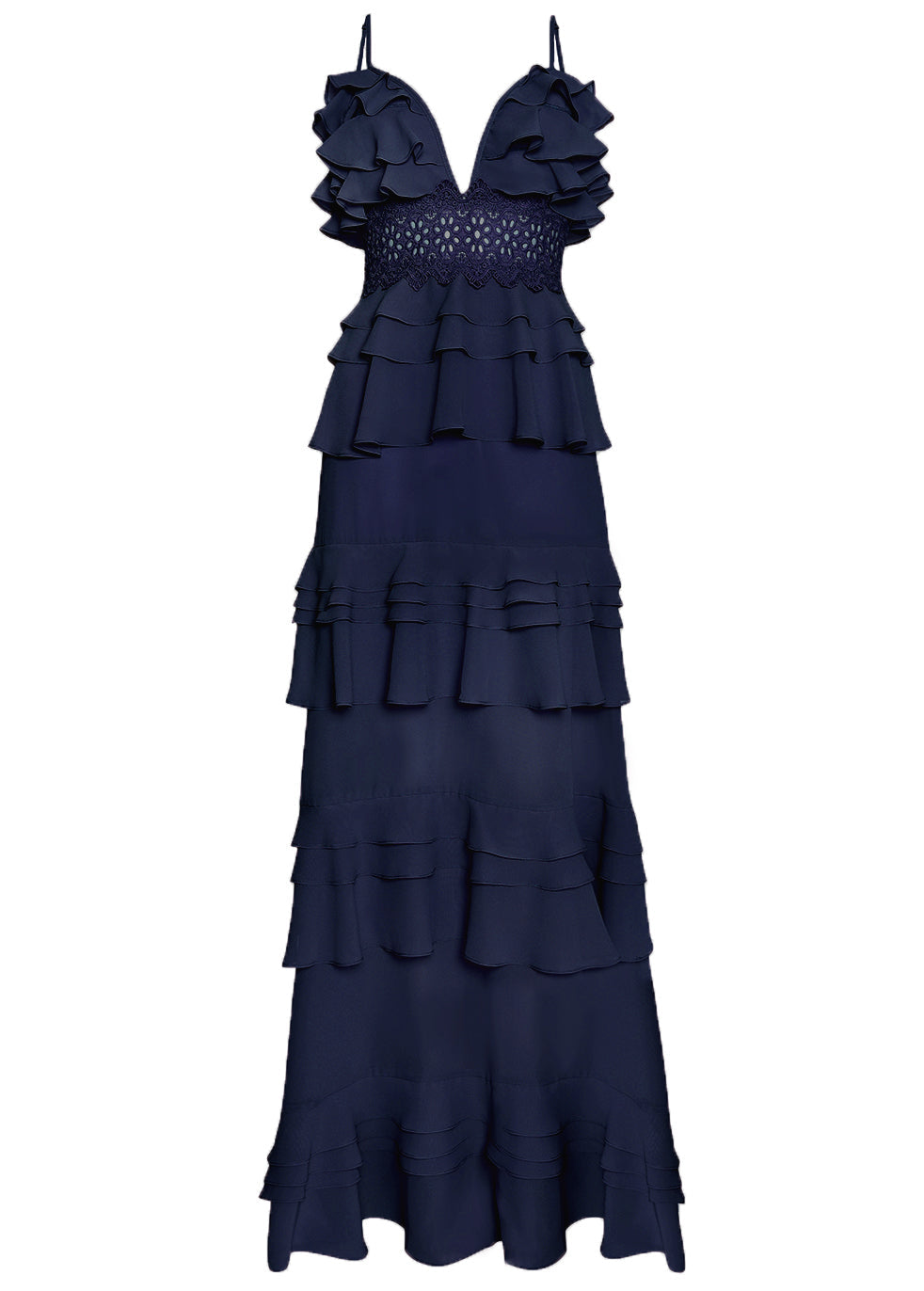 Sophia Navy Tiered Ruffle Maxi Dress-image-3