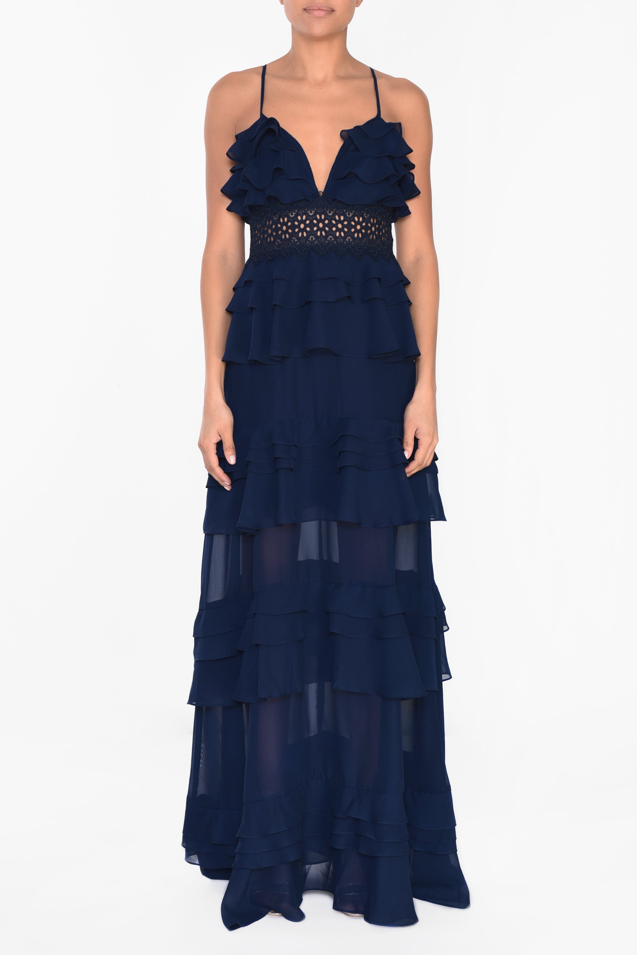 Sophia Navy Tiered Ruffle Maxi Dress-image-1