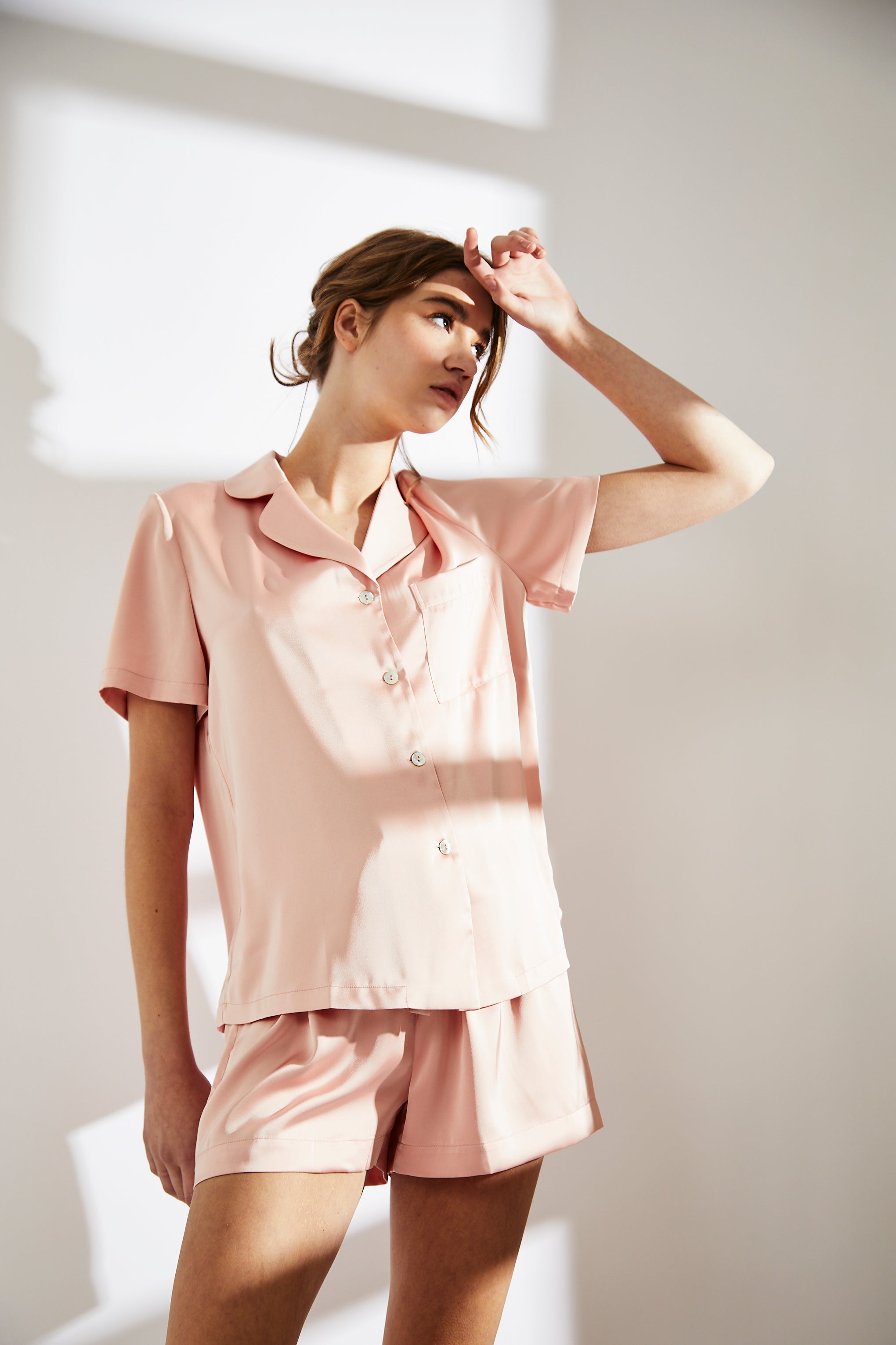 Dusty Pink Short Satin Pyjama Set-image-1
