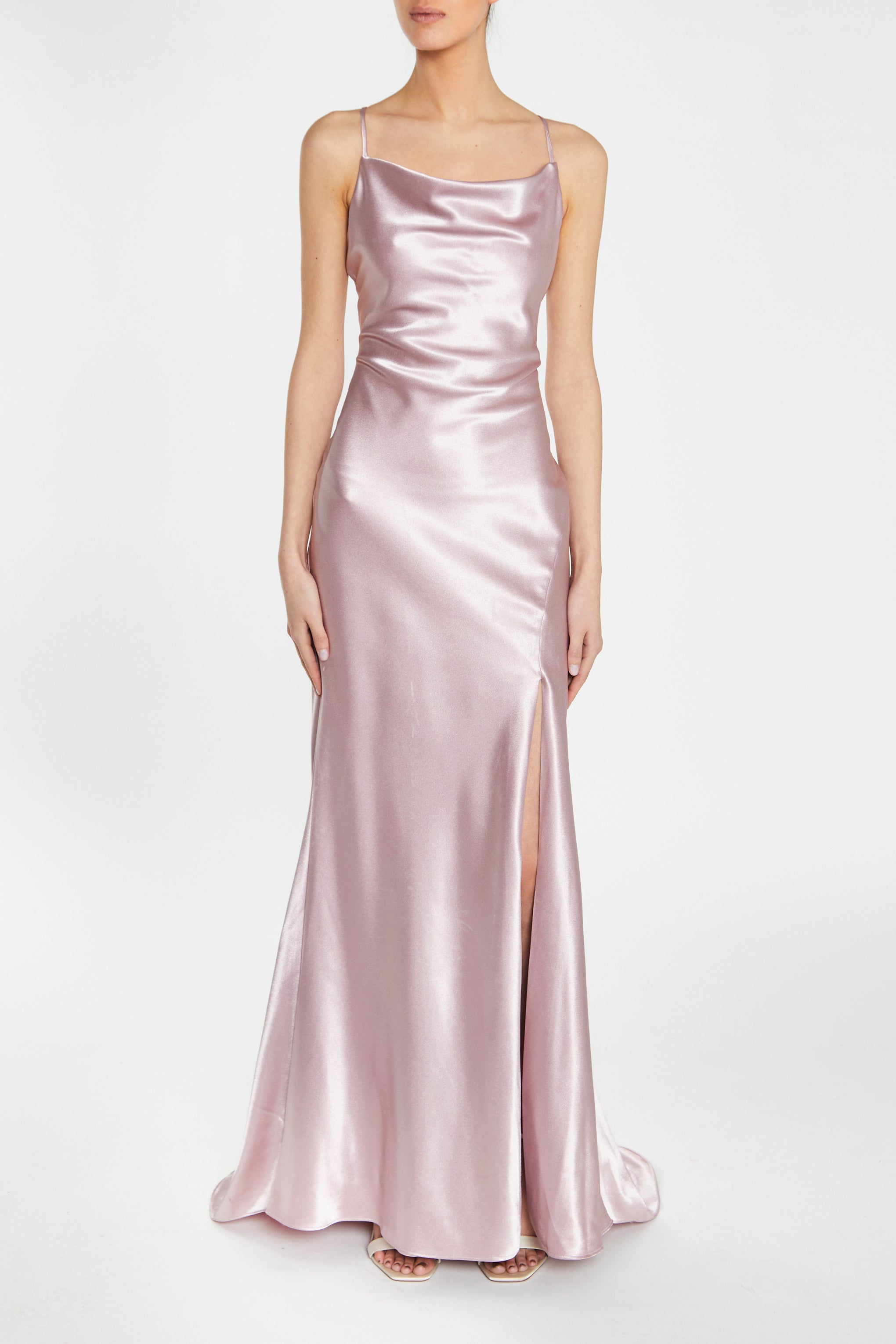 Pippa Dusty Pink Bridesmaid Cowl-Neck Slip Dress-image-1