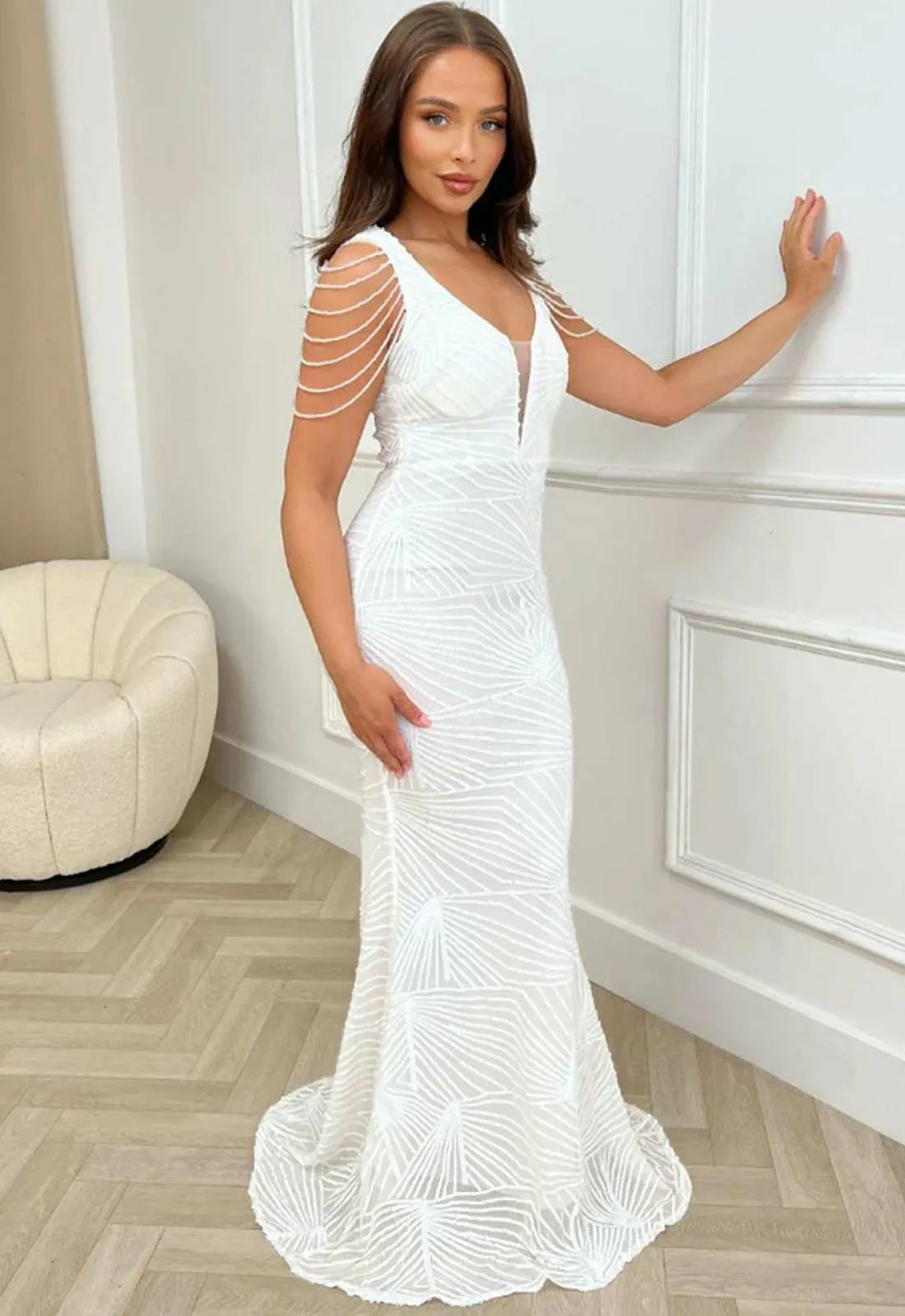 Nazz Collection White Centrepiece Maxi Sequin Dress