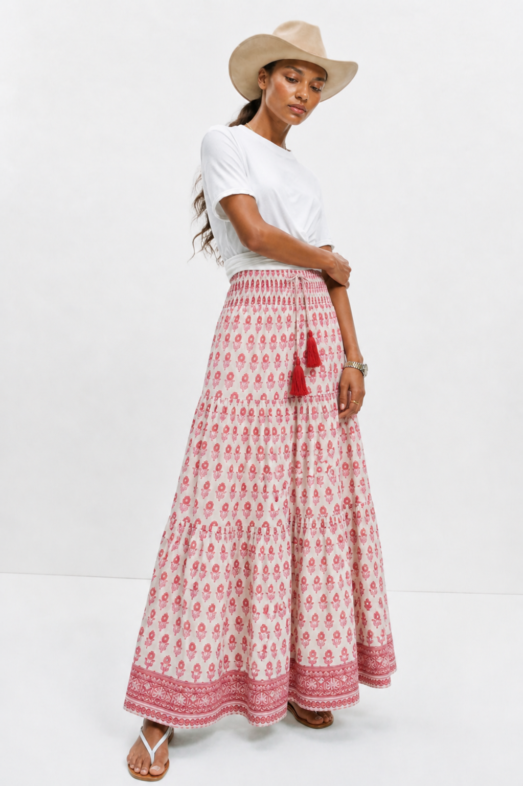 Soul Of Sita Maxi Gypsy Skirt In Cotton Voile Woodblock Print With Cotton Lining