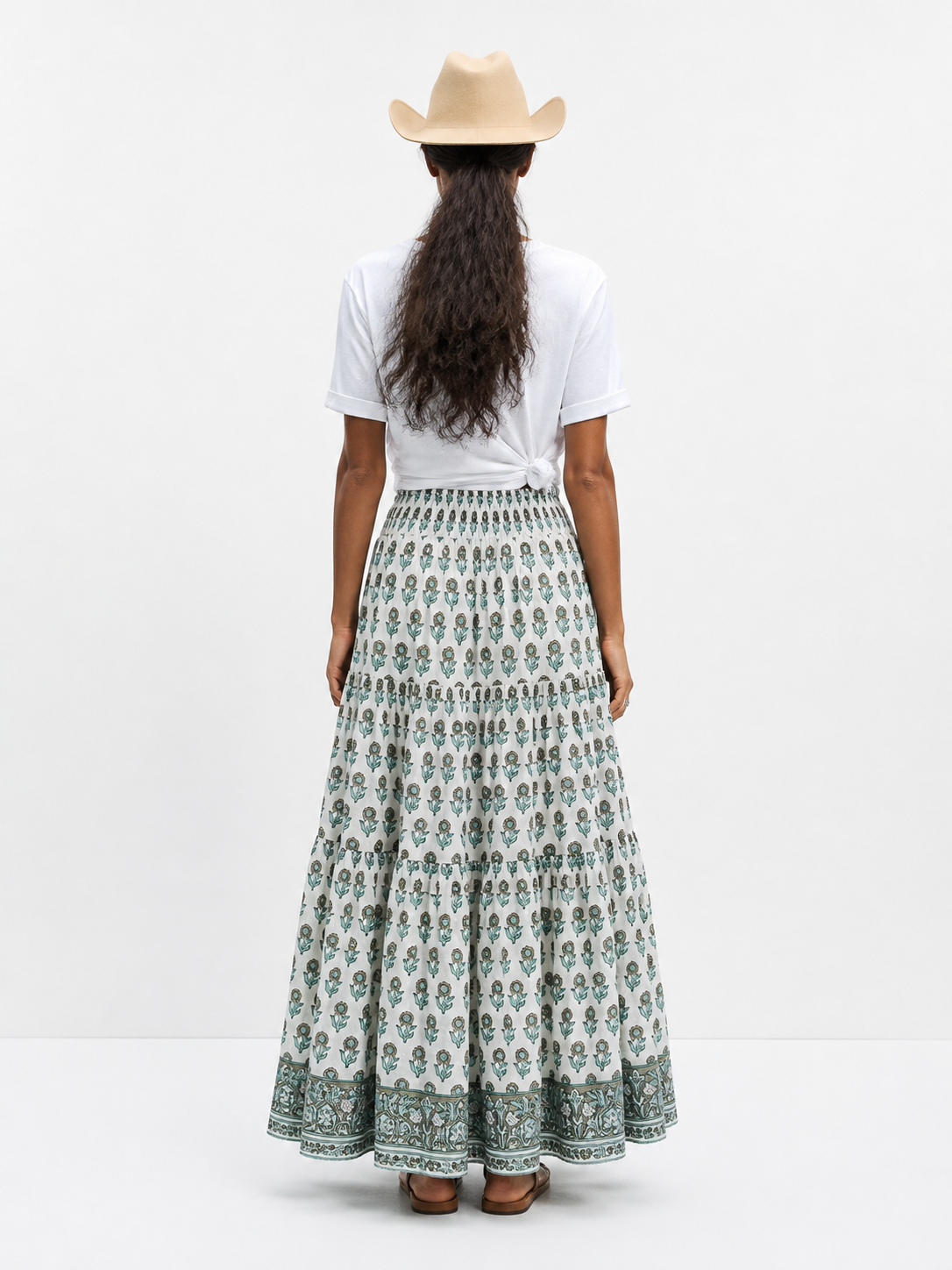 Soul Of Sita Woodblock Printed Cotton Voile Maxi Skirt With Border Print.