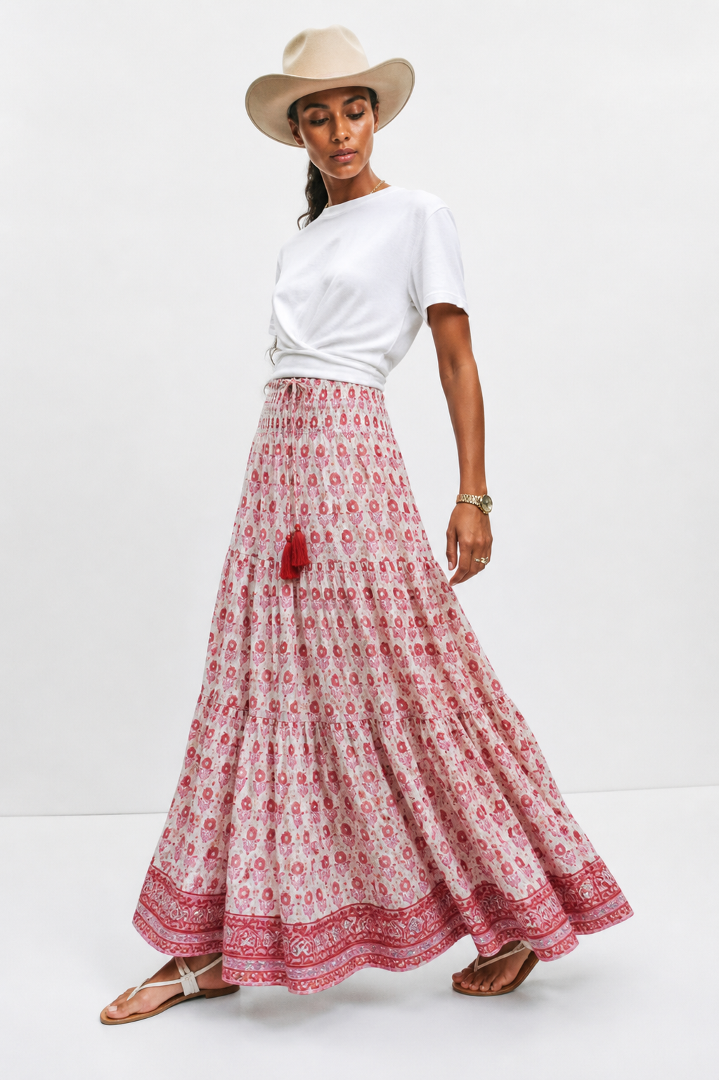 Soul Of Sita Maxi Gypsy Skirt In Cotton Voile Woodblock Print With Cotton Lining