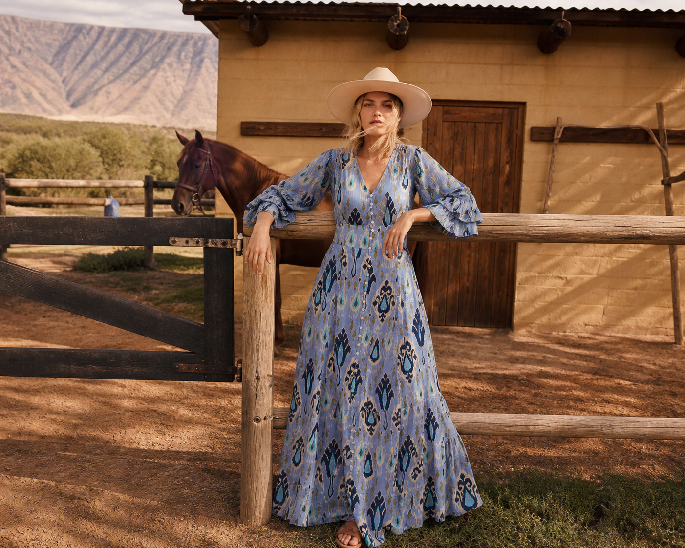 Soul Of Sita Blue Aztec Print Satin Button Through Maxi Dress