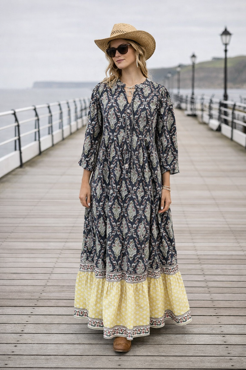 Soul Of Sita Lalita Ink Maxi Woodblock Print Dress, 100% Cotton