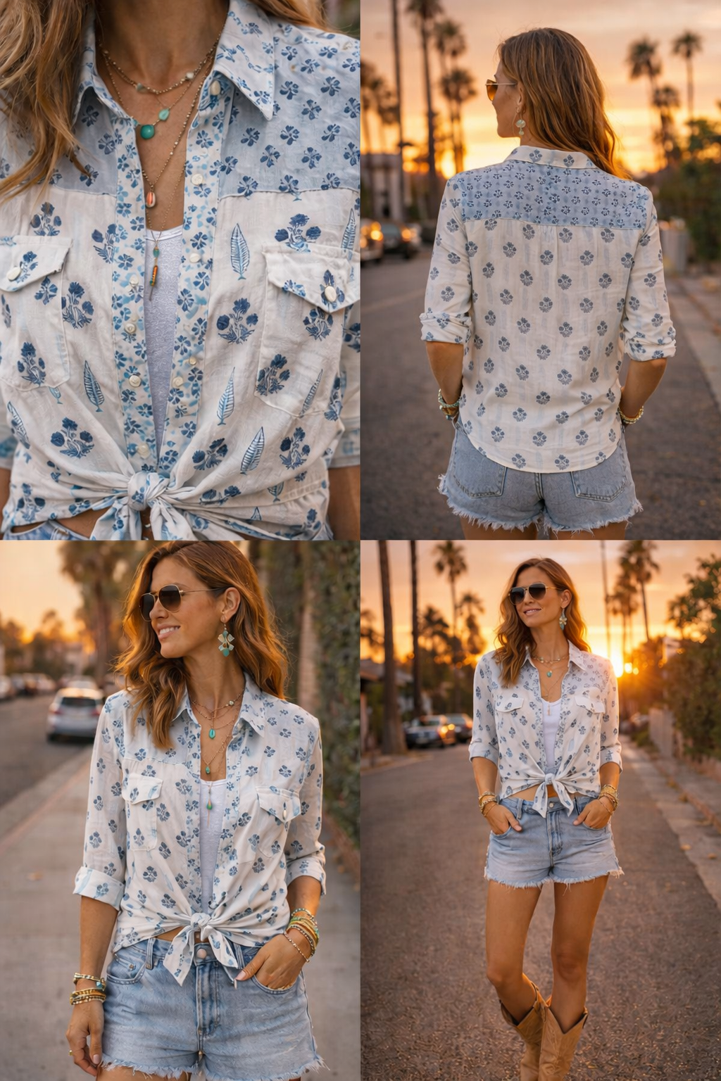 Soul Of Sita Western Style Woodblock Printed Cotton Voile Shirt