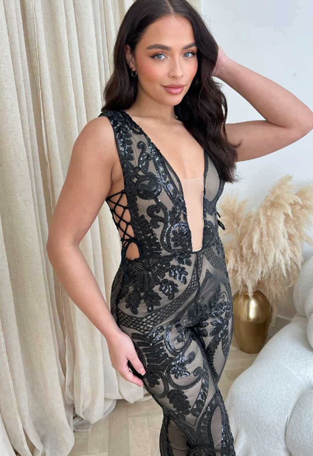 Nazz Collection Black Epic Sequin Jumpsuit