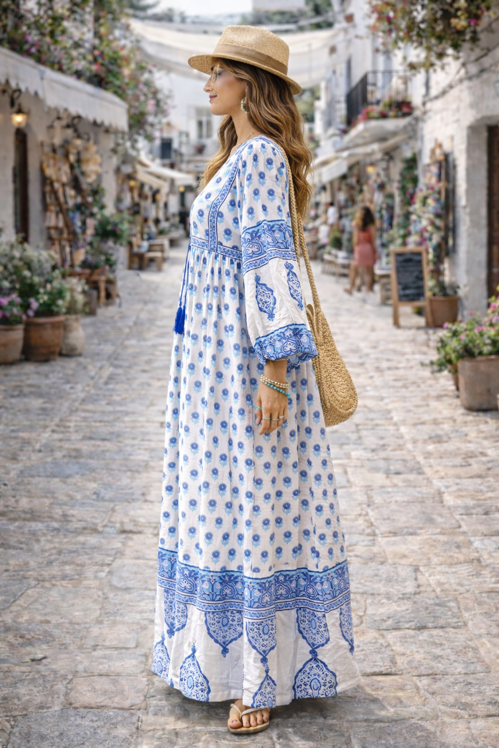 Soul Of Sita Amelia Floaty Sleeve Folk Print Maxi Dress