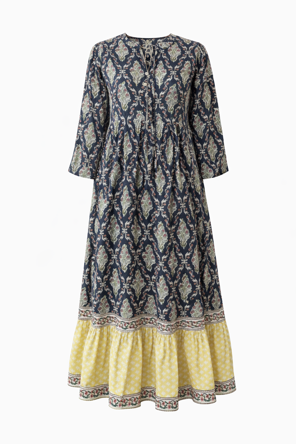 Soul Of Sita Lalita Ink Maxi Woodblock Print Dress, 100% Cotton