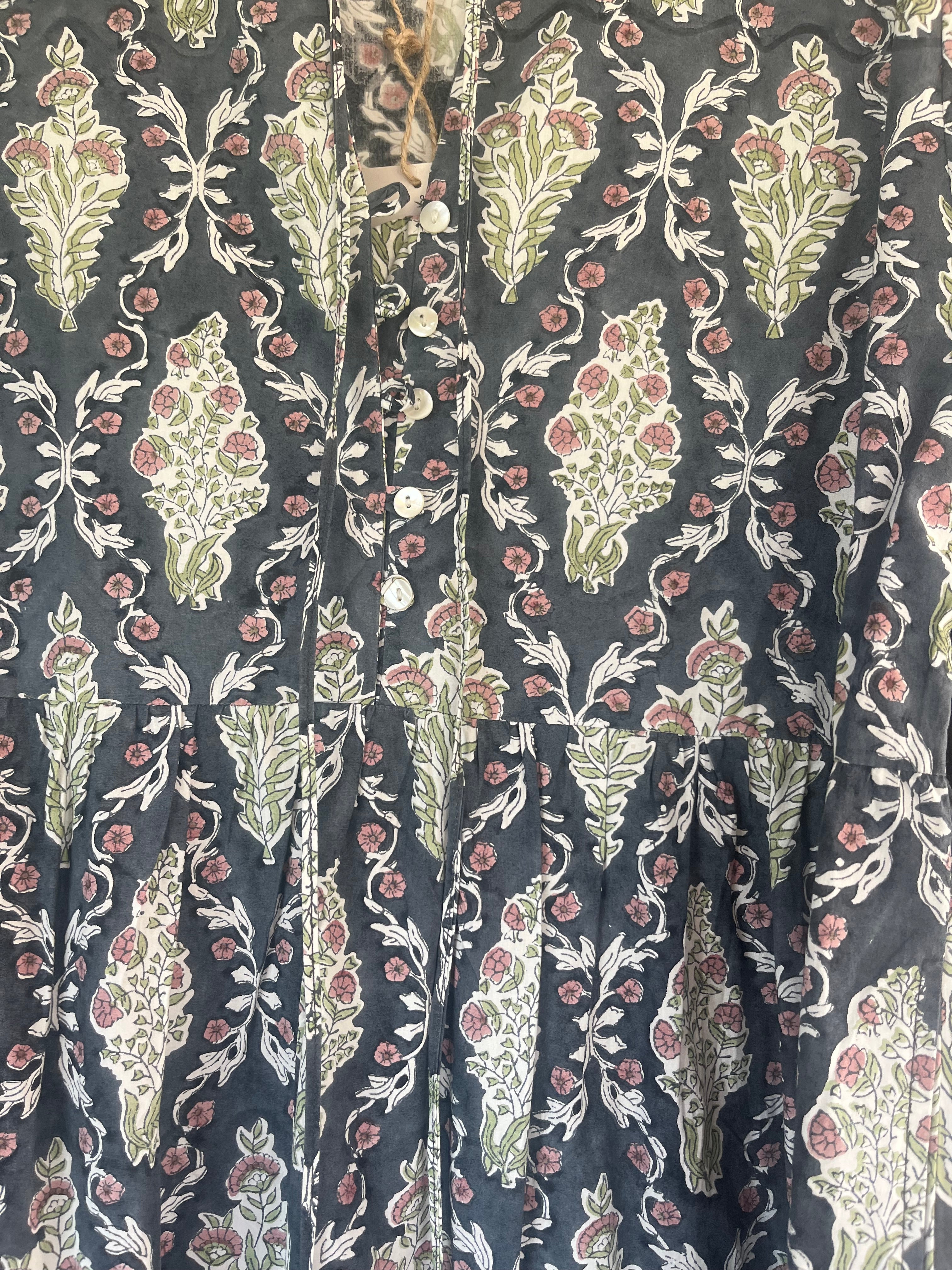 Soul Of Sita Lalita Ink Maxi Woodblock Print Dress, 100% Cotton