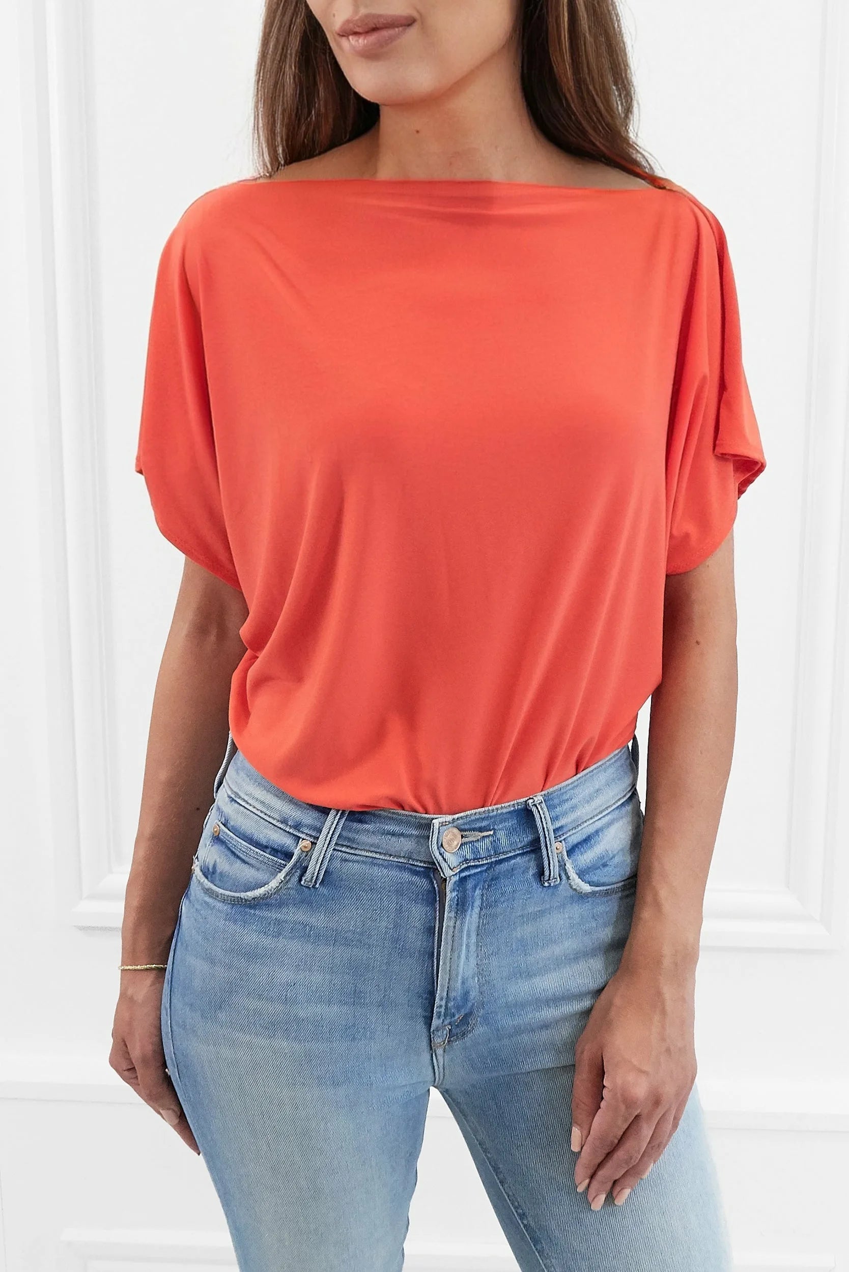 Honor Gold Finley Orange Batwing Top With Slashed Neckline