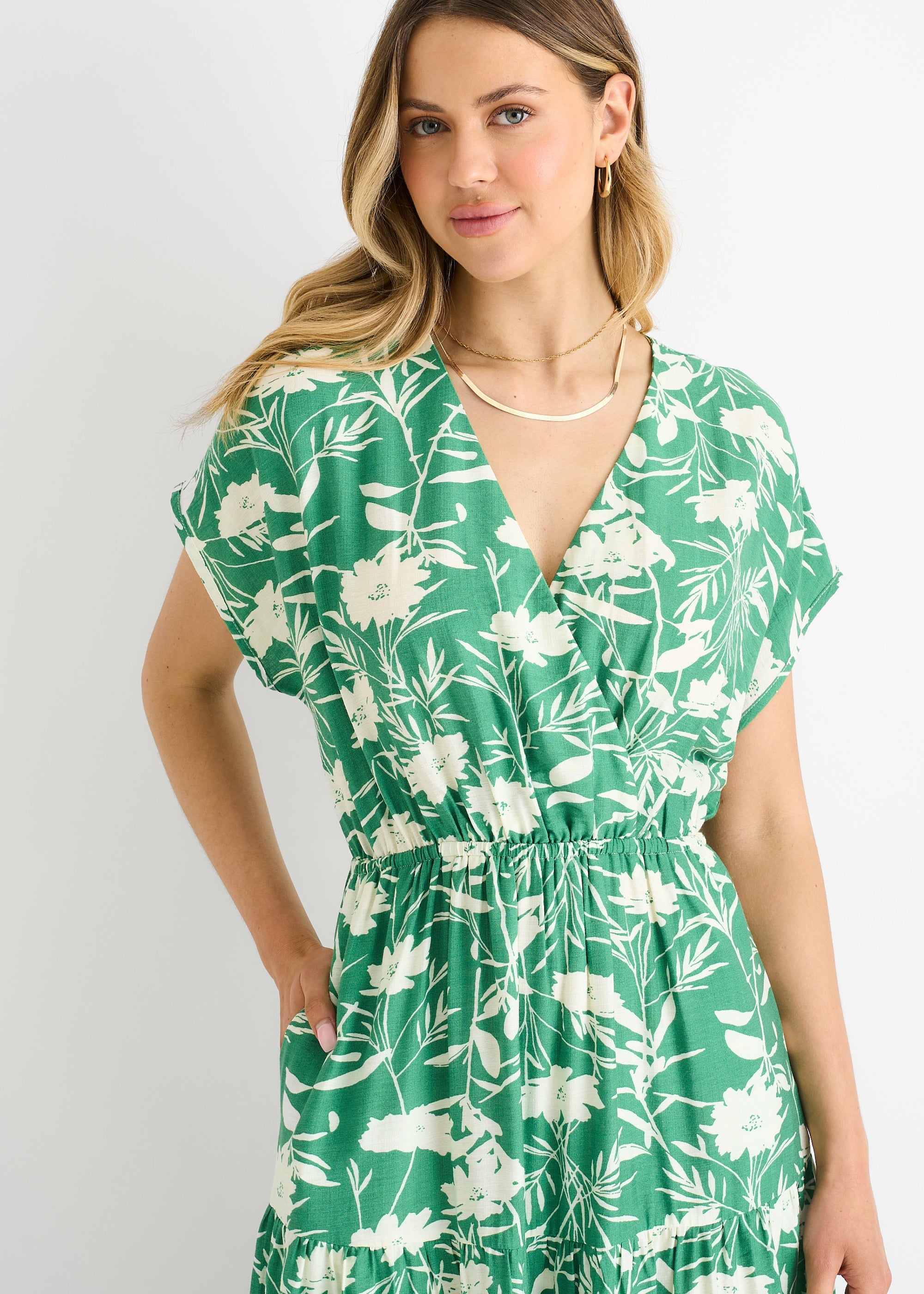 Gini London Green Floral Elastic Waist Maxi Dress