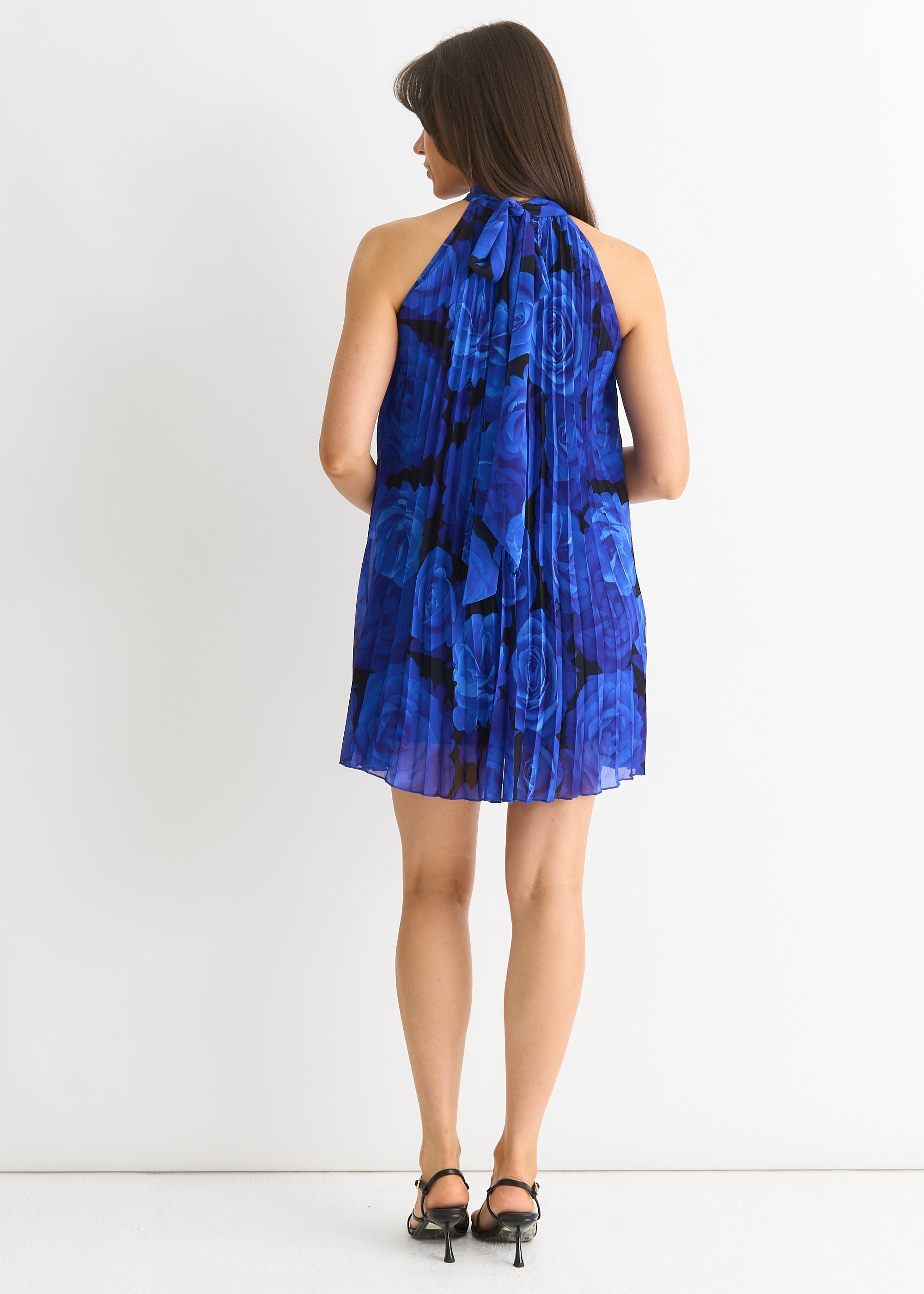 Gini London Large Floral Halter Pleated Mini Dress