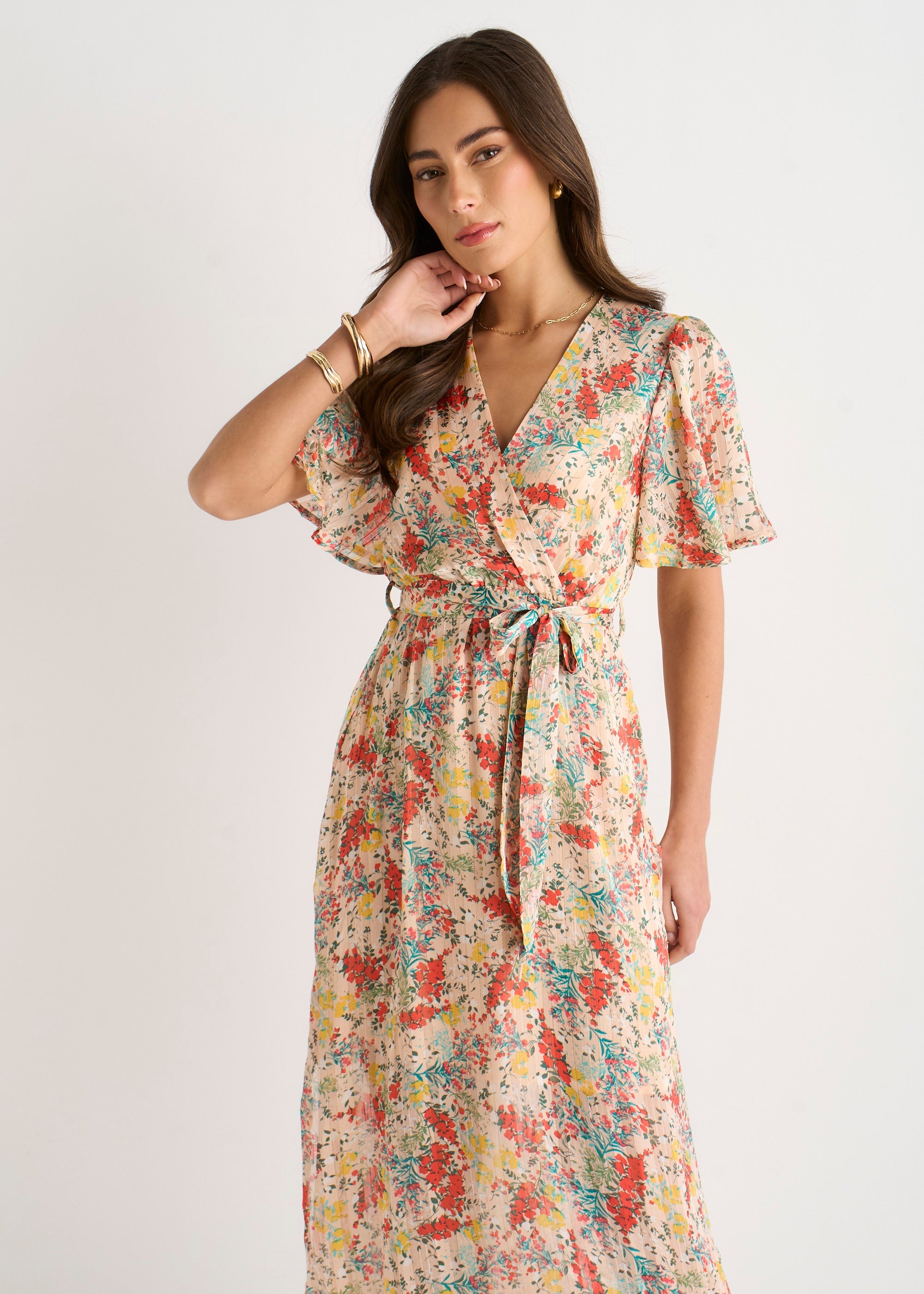 Gini London Gini London Multi Floral Jacquard Chiffon Midi Dress