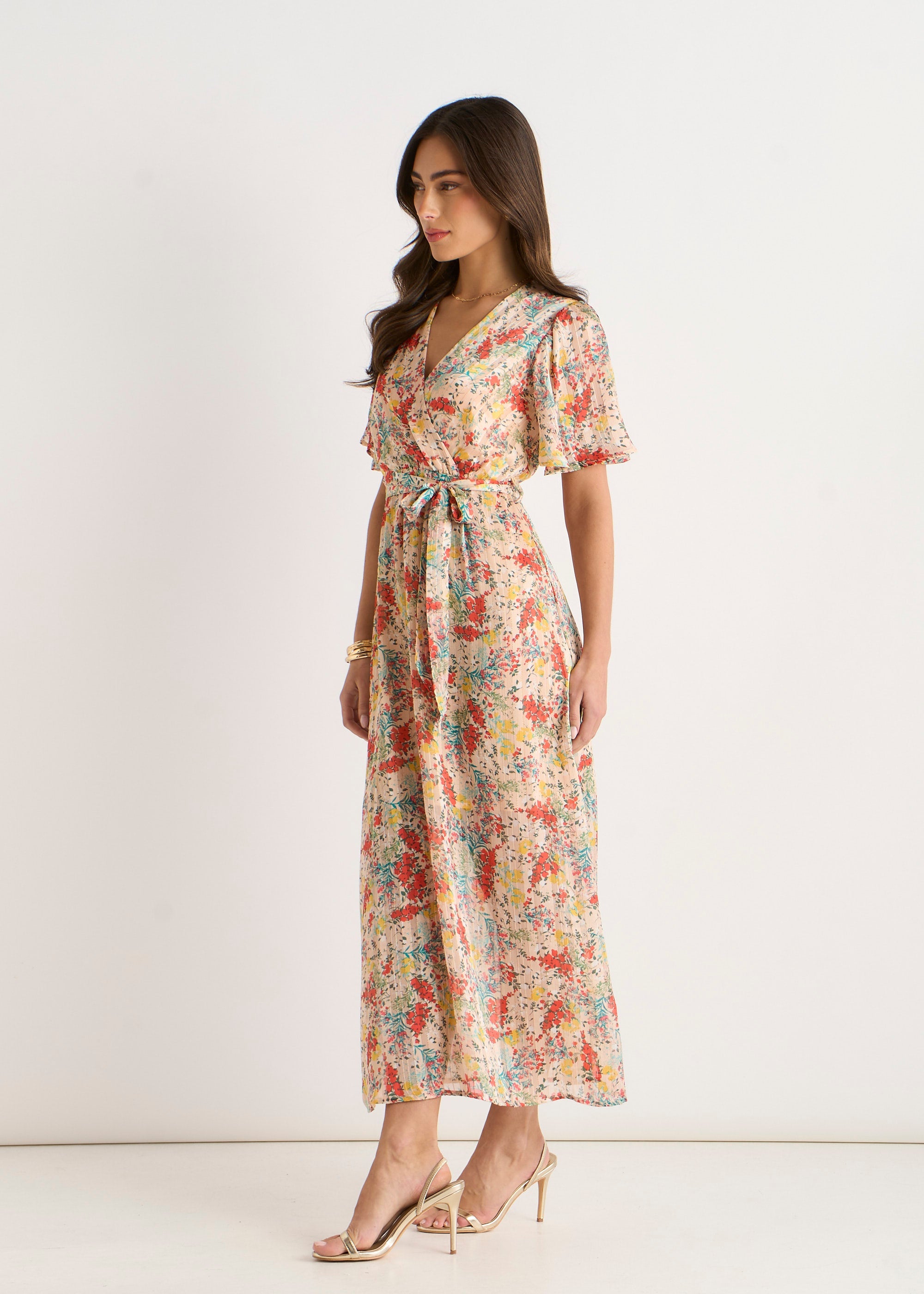 Gini London Gini London Multi Floral Jacquard Chiffon Midi Dress