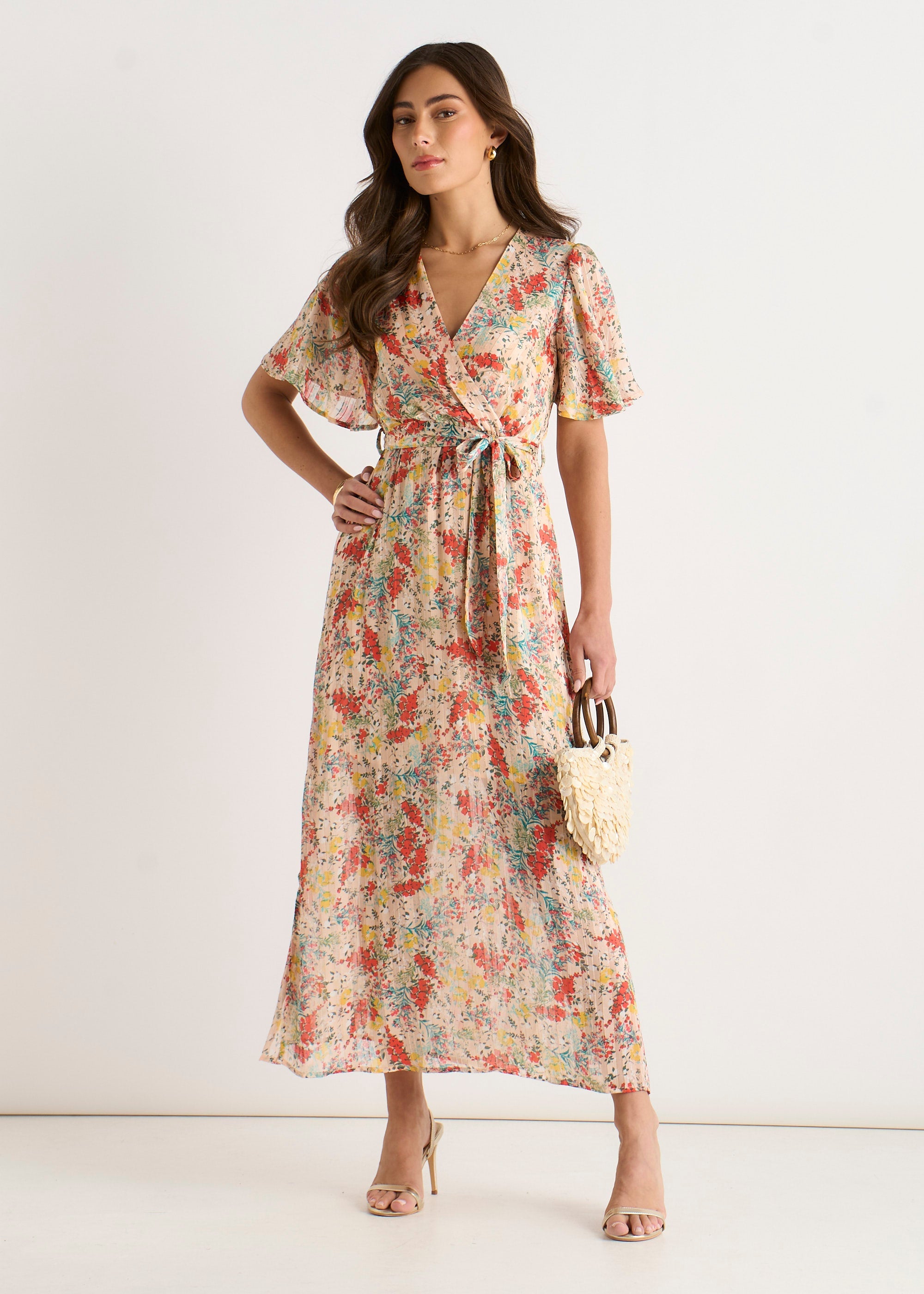 Gini London Gini London Multi Floral Jacquard Chiffon Midi Dress