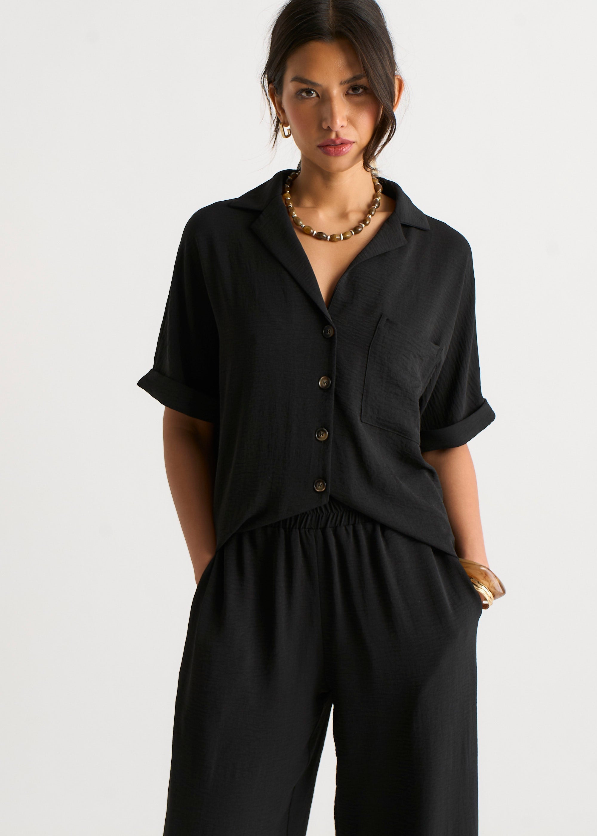 Gini London Black Air Flow Oversized Shirt Top