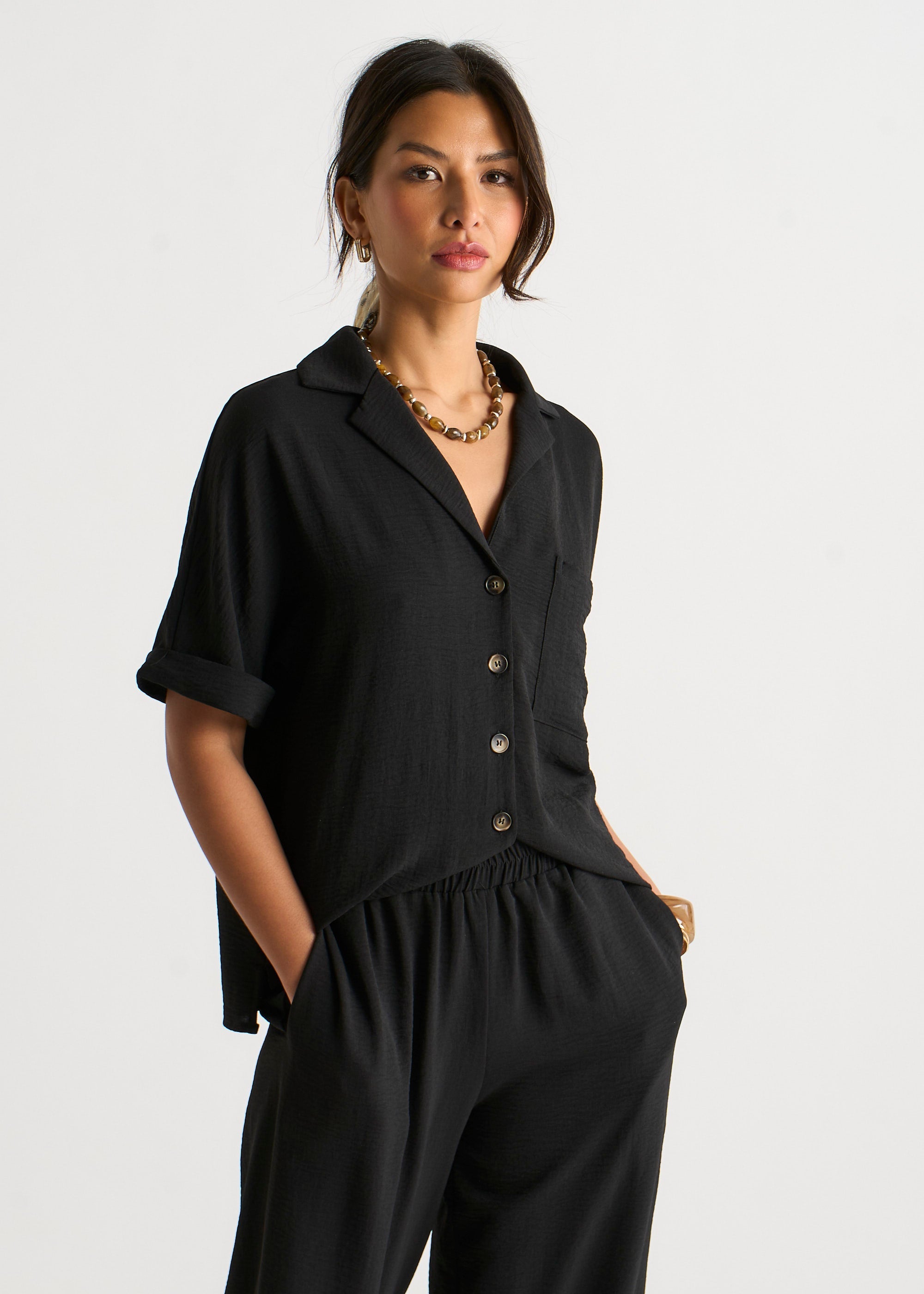 Gini London Black Air Flow Oversized Shirt Top